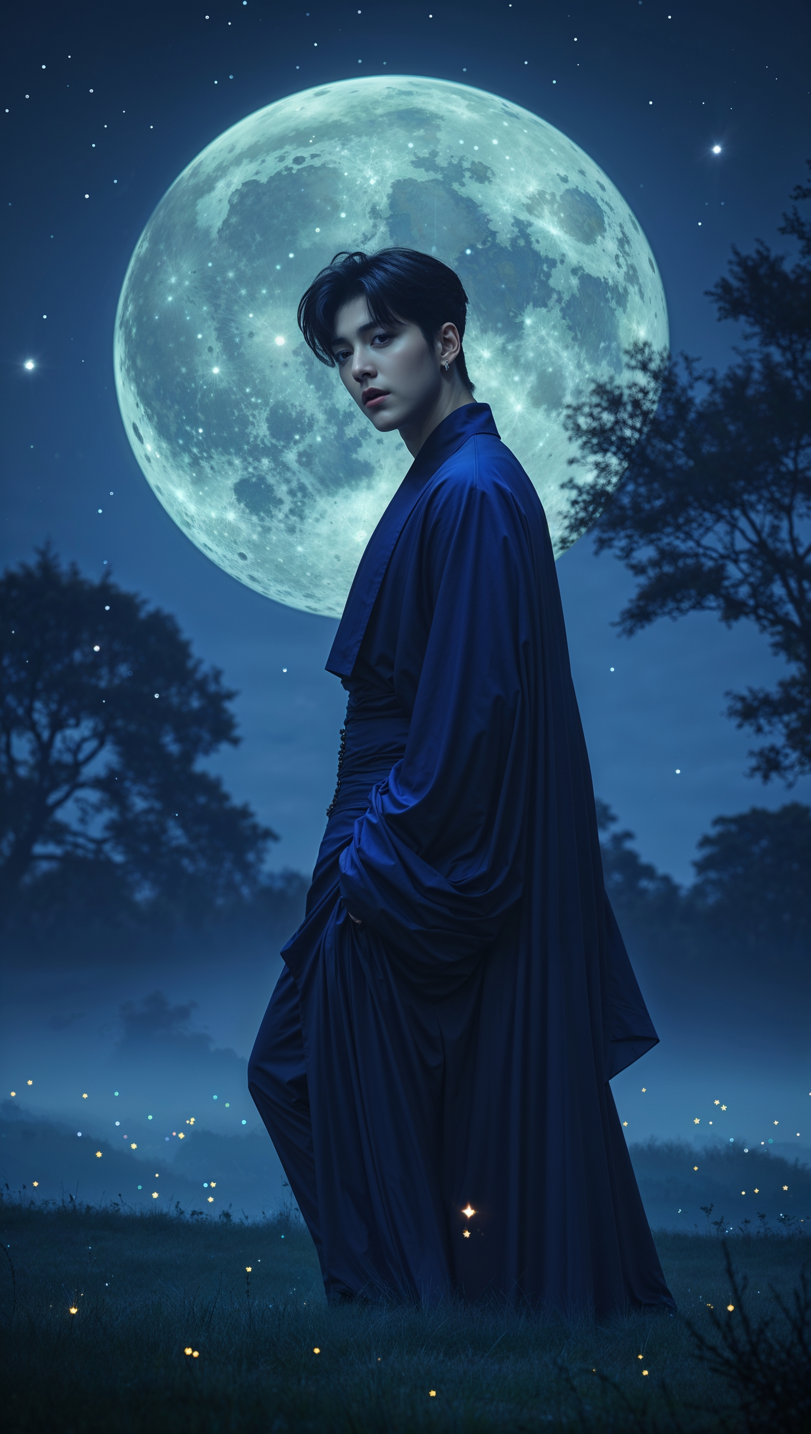 Design a wallpaper with Jungkook in the world of night and the moon