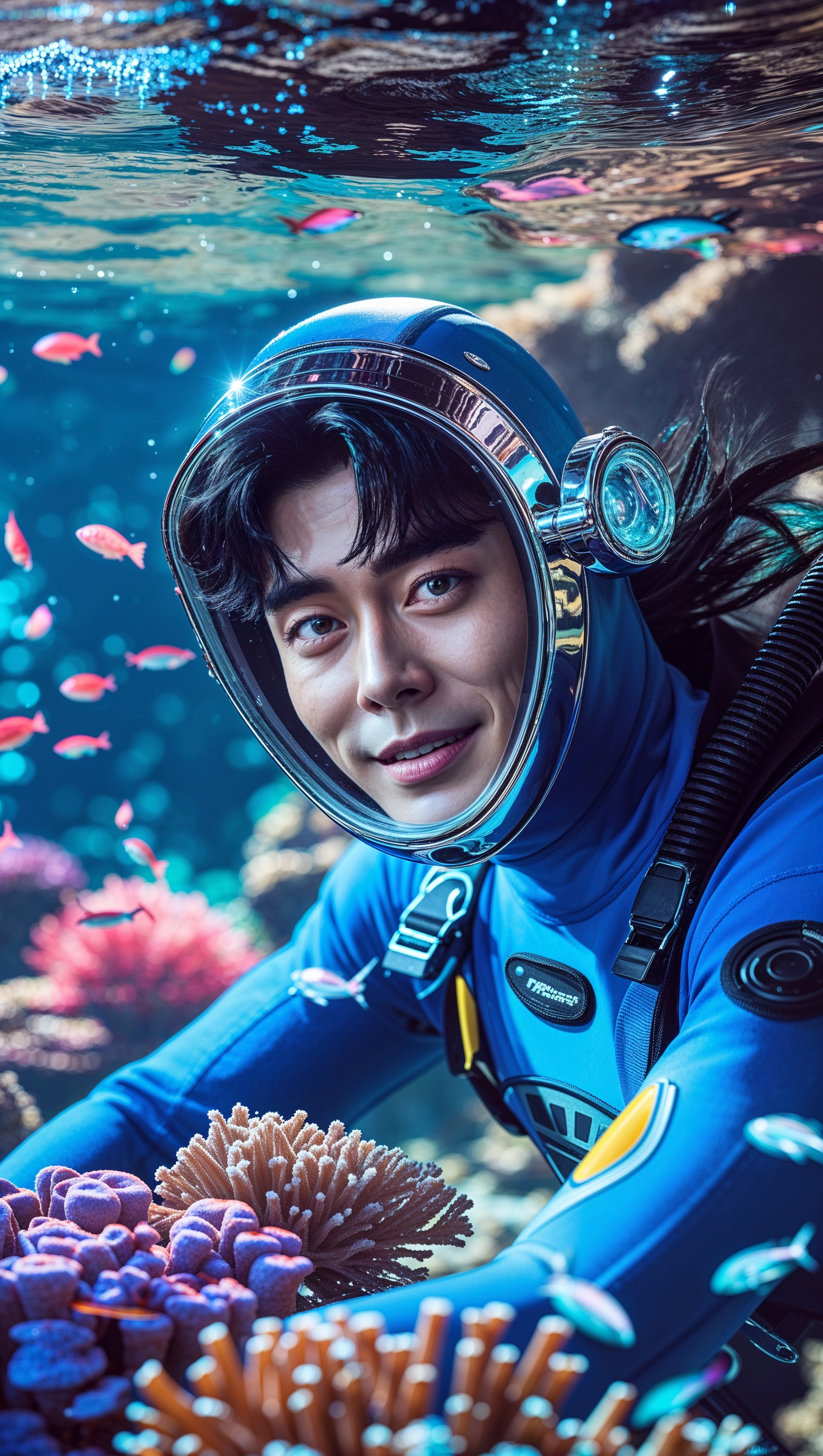 An image of Jungkook traveling in an underwater world