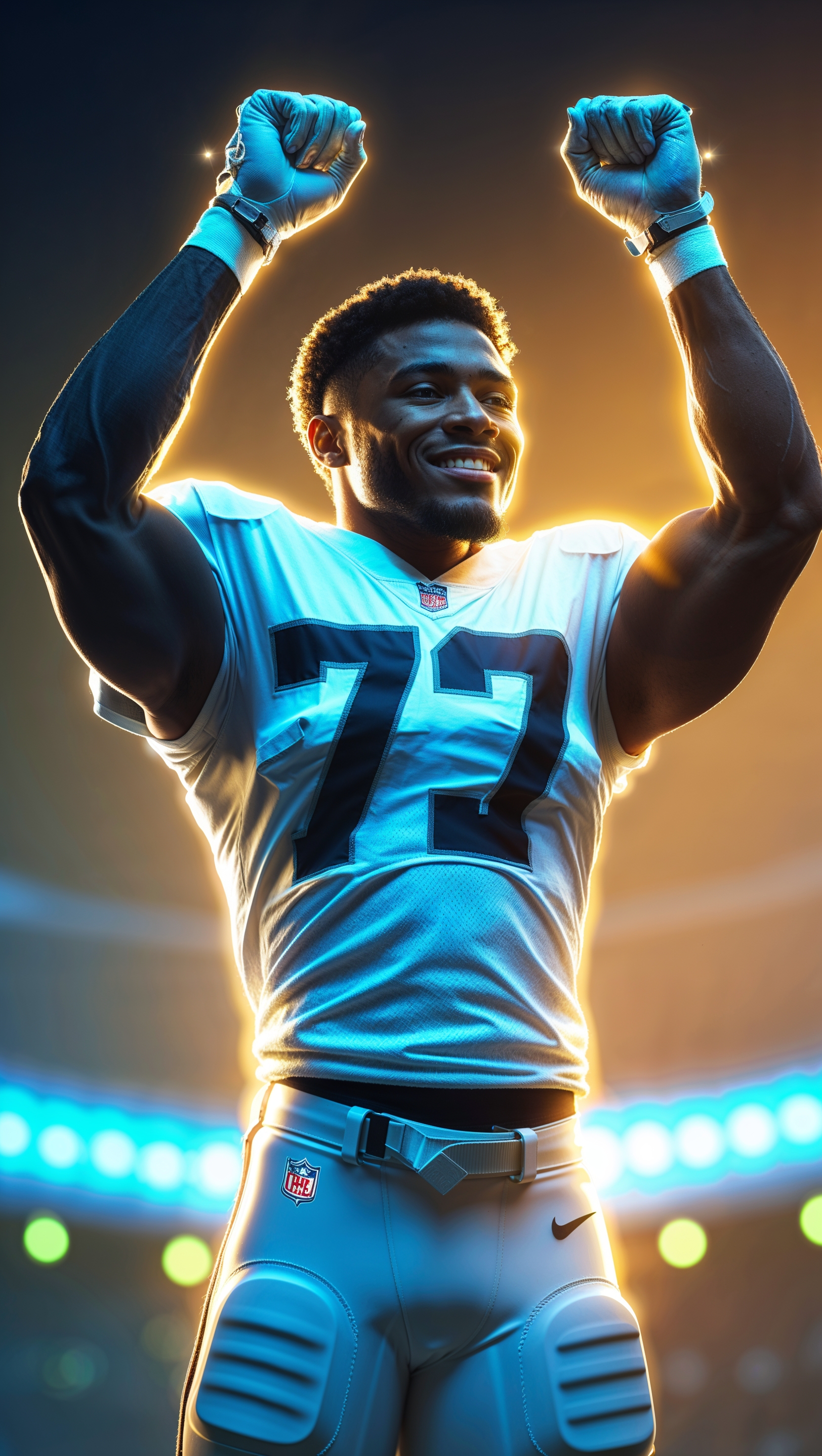 Justin Jefferson in victory pose with glowing lights