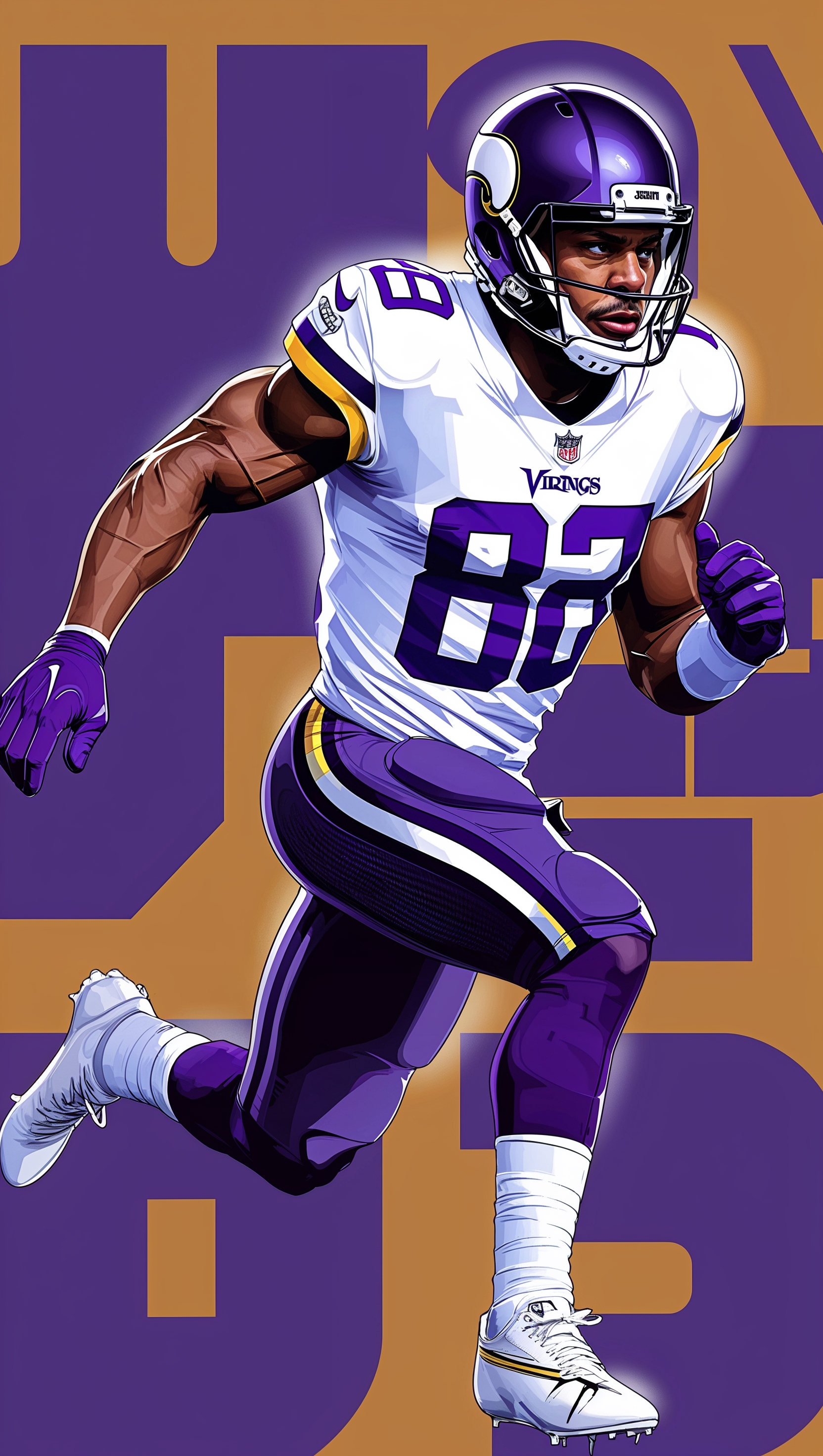 Justin Jefferson running with background of his name in typography