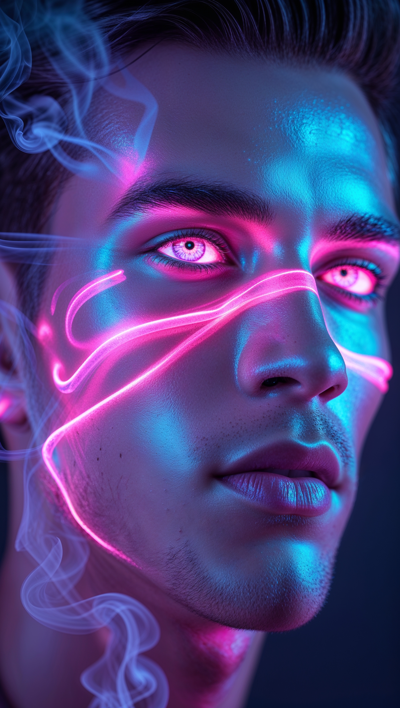 Justin Jefferson face with neon light and smoke effects