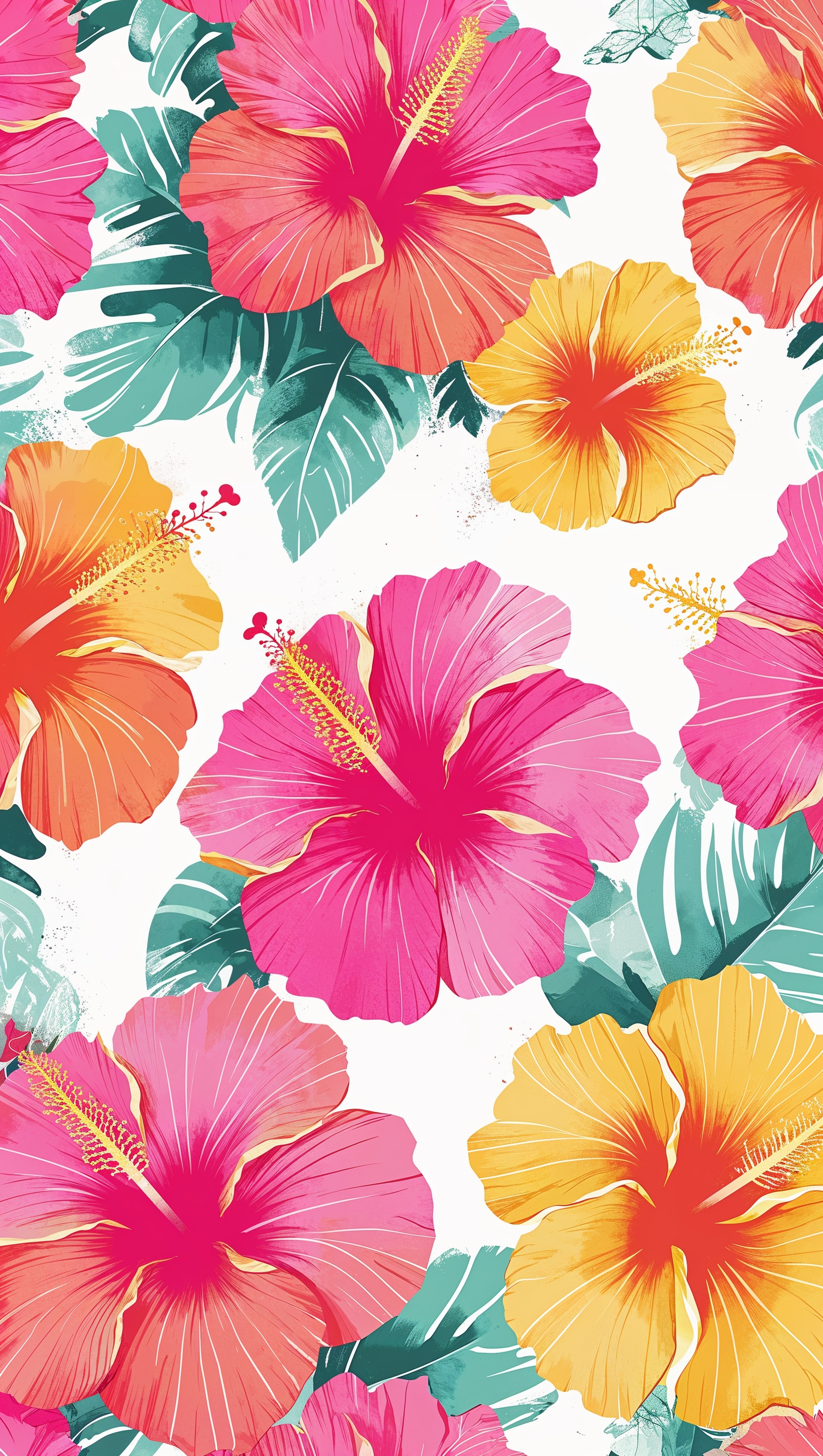 Tropical flowers with bold colors on a white background in Kate Spade fashion