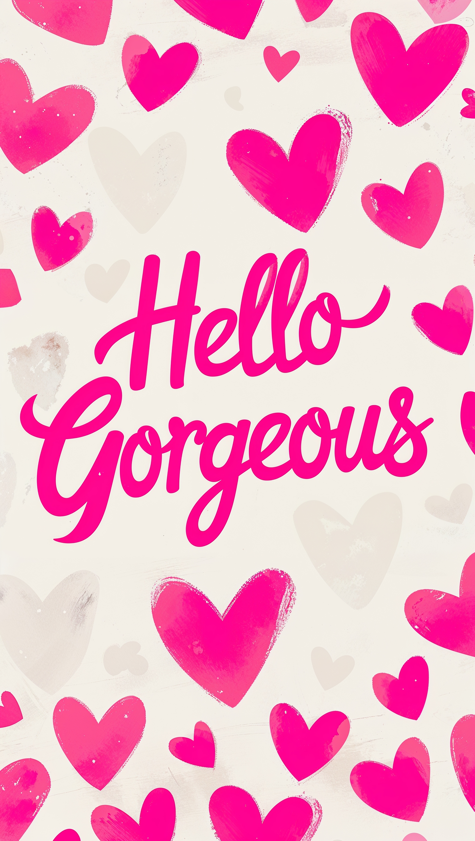 Happy postcard design with hearts and "Hello Gorgeous" text as iPhone wallpaper