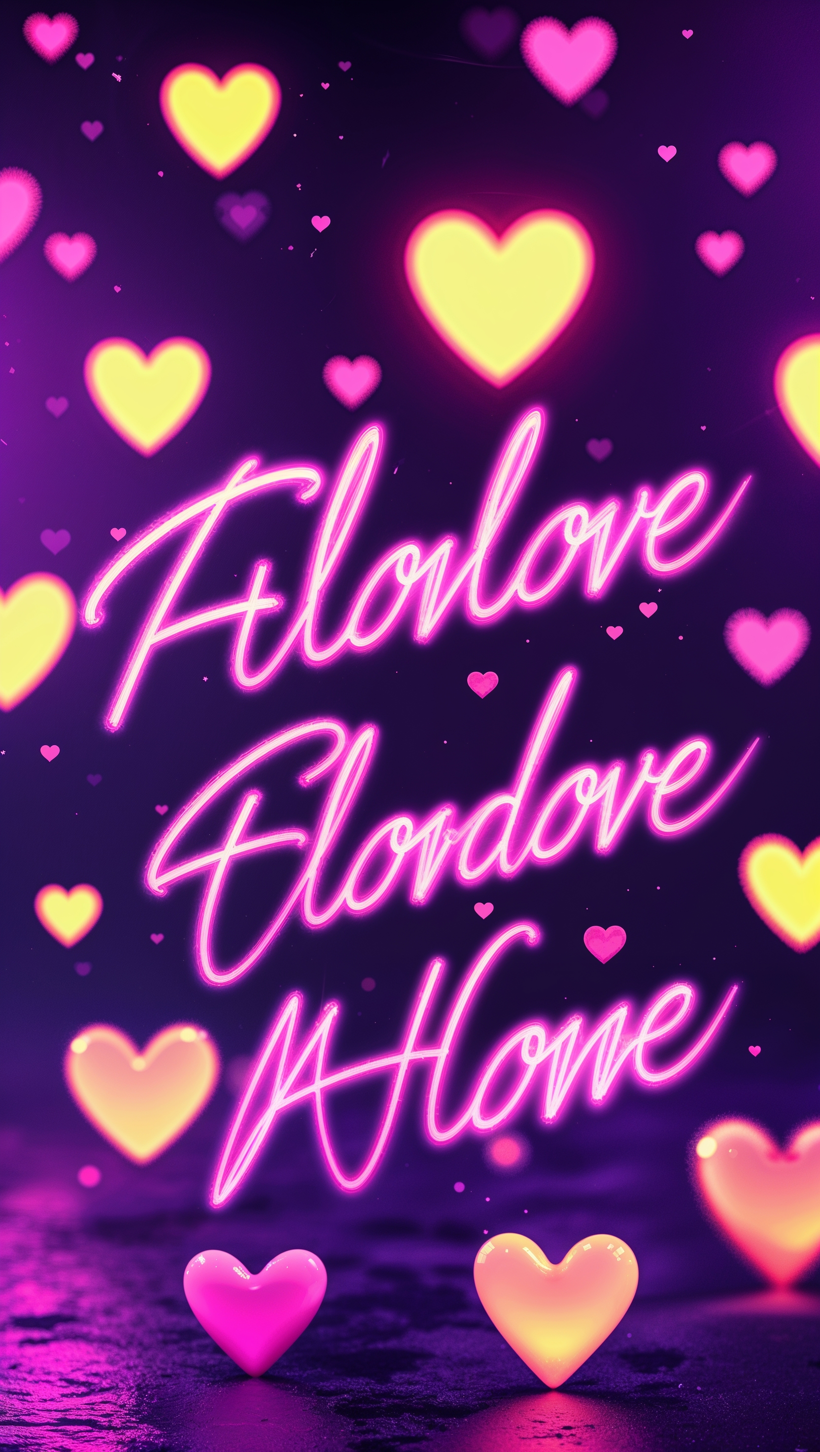 iPhone wallpaper with neon hearts and empowering feminine text