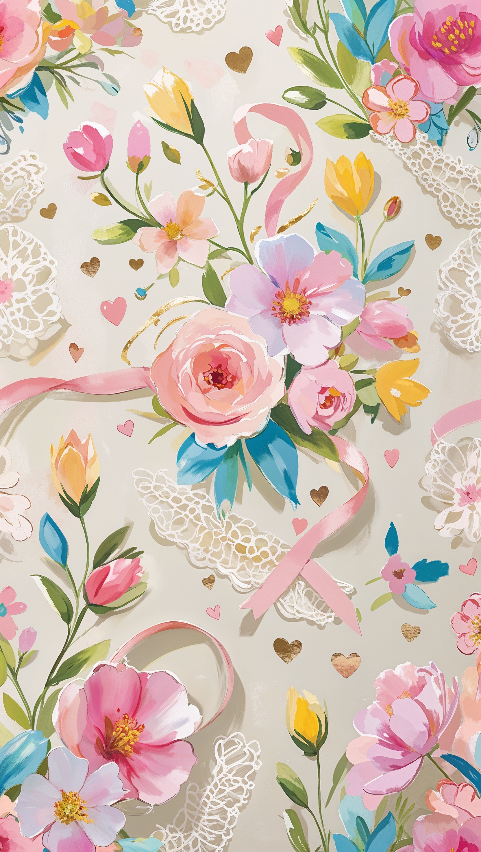Spring-inspired wallpaper with romantic elements in Kate Spade style