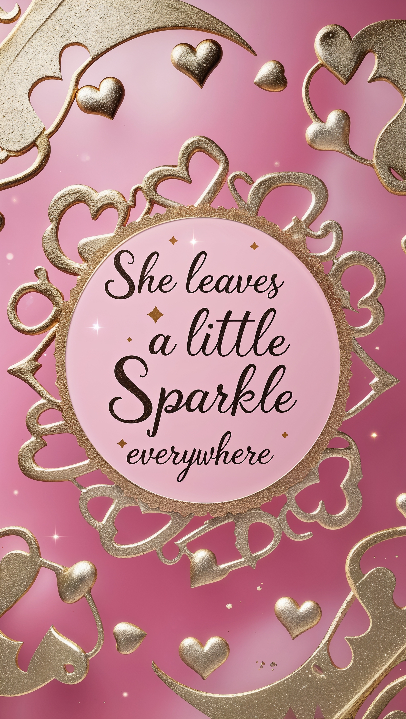 Pink and gold theme wallpaper with the quote "She leaves a little sparkle everywhere