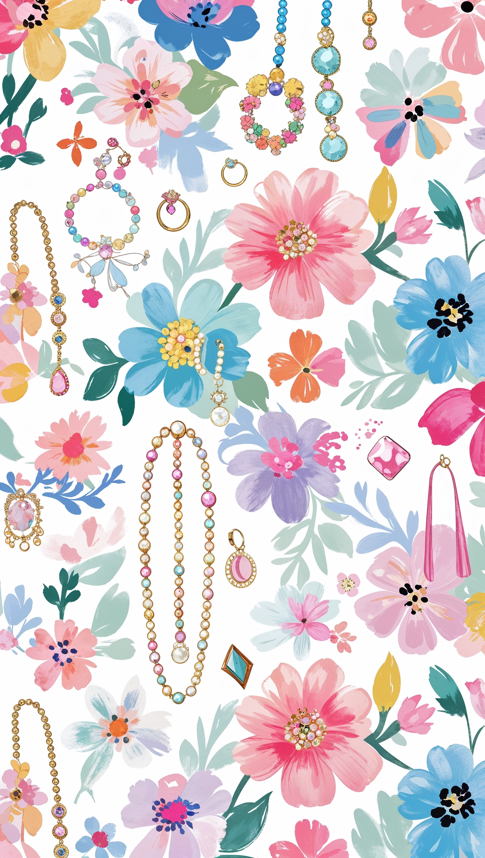 Wallpaper featuring jewelry and feminine accessories in a bright, joyful Kate Spade style