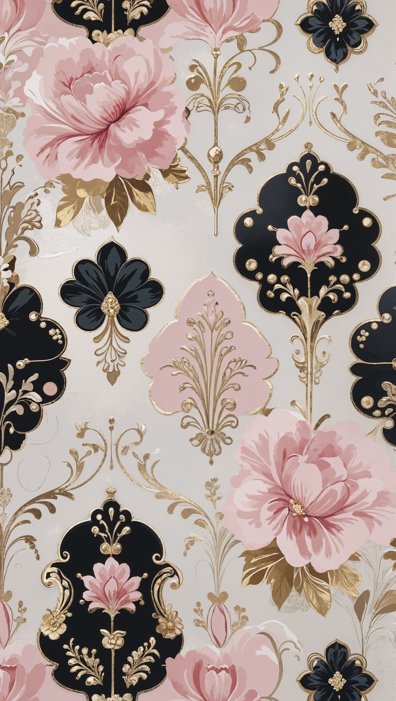 Chic wallpaper with black, gold, and soft pink color scheme in Kate Spade fashion