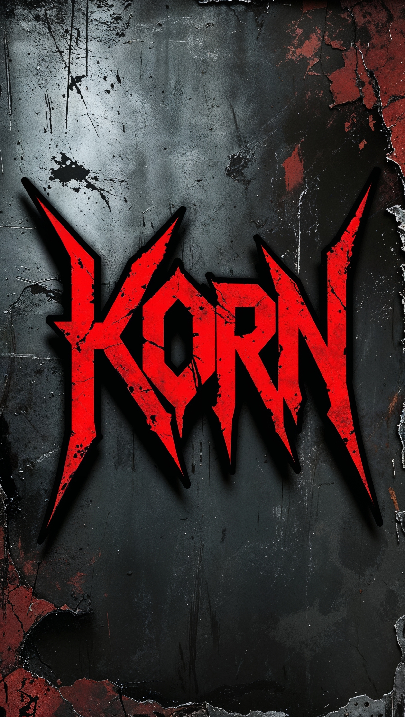 Dark grunge iPhone wallpaper featuring Korn band logo in blood red