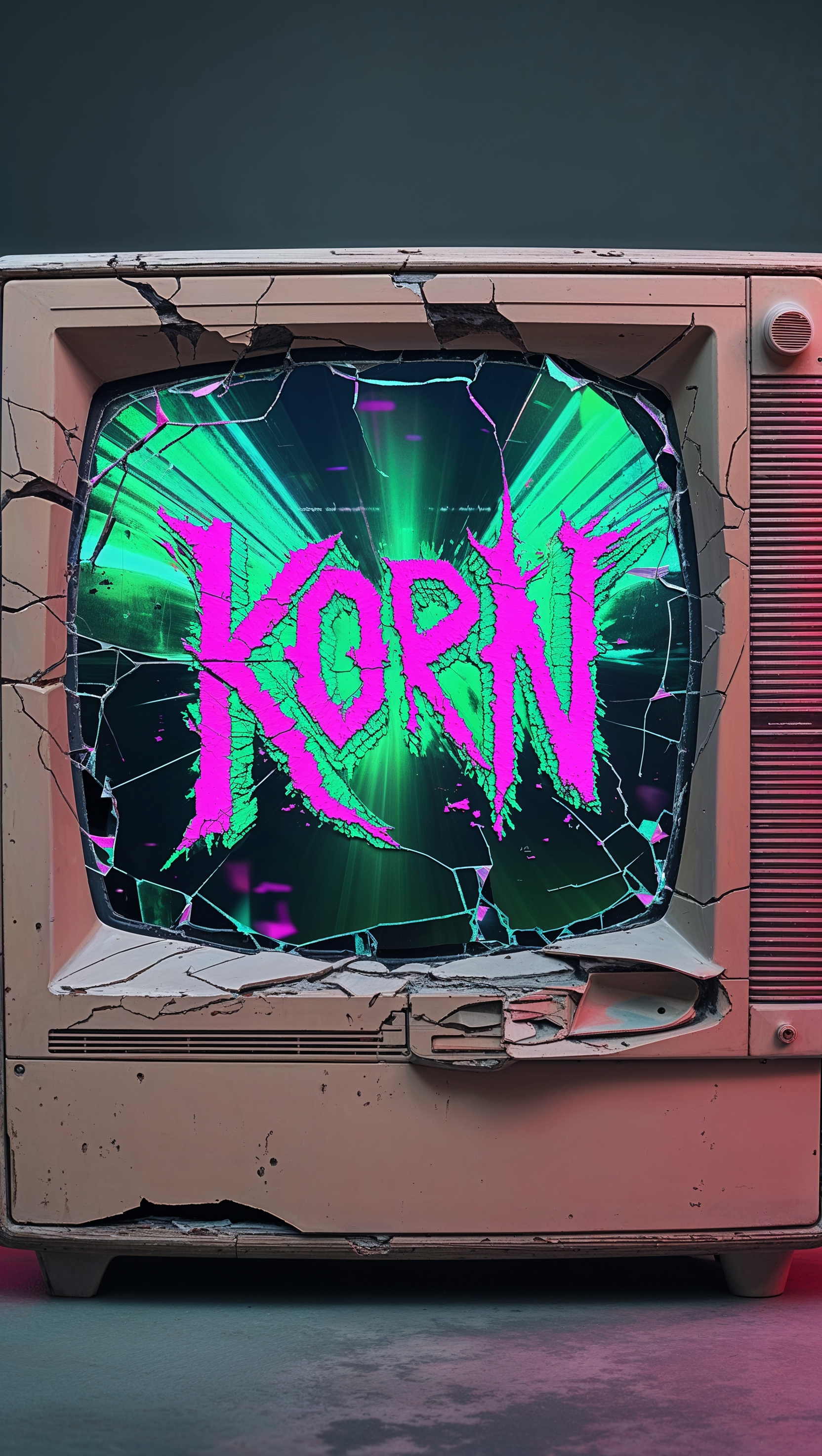 Broken TV showing Korn video glitch, retro vibe, iPhone wallpaper