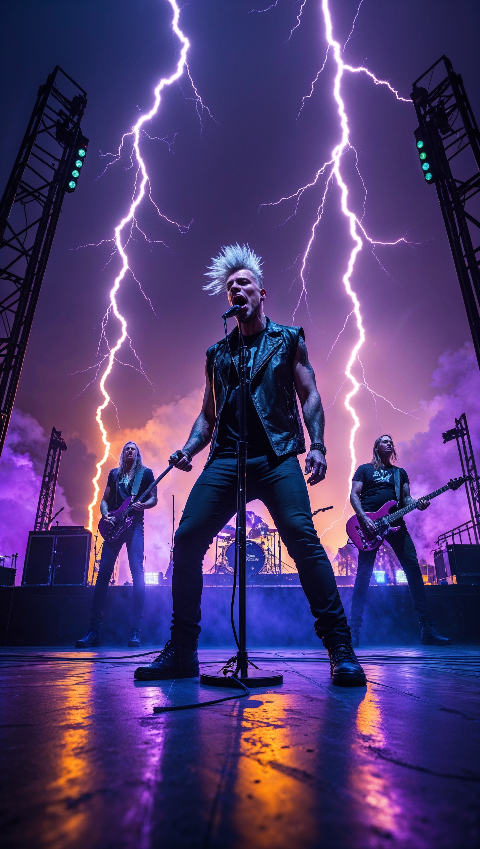 Korn in concert with lightning strikes, epic scene, iPhone wallpaper