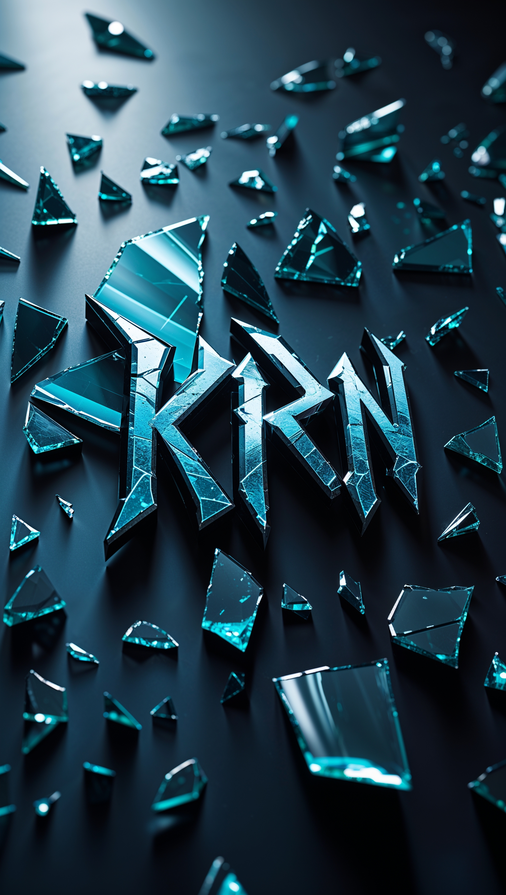 Korn logo made of shattered glass, dramatic lighting, iPhone wallpaper