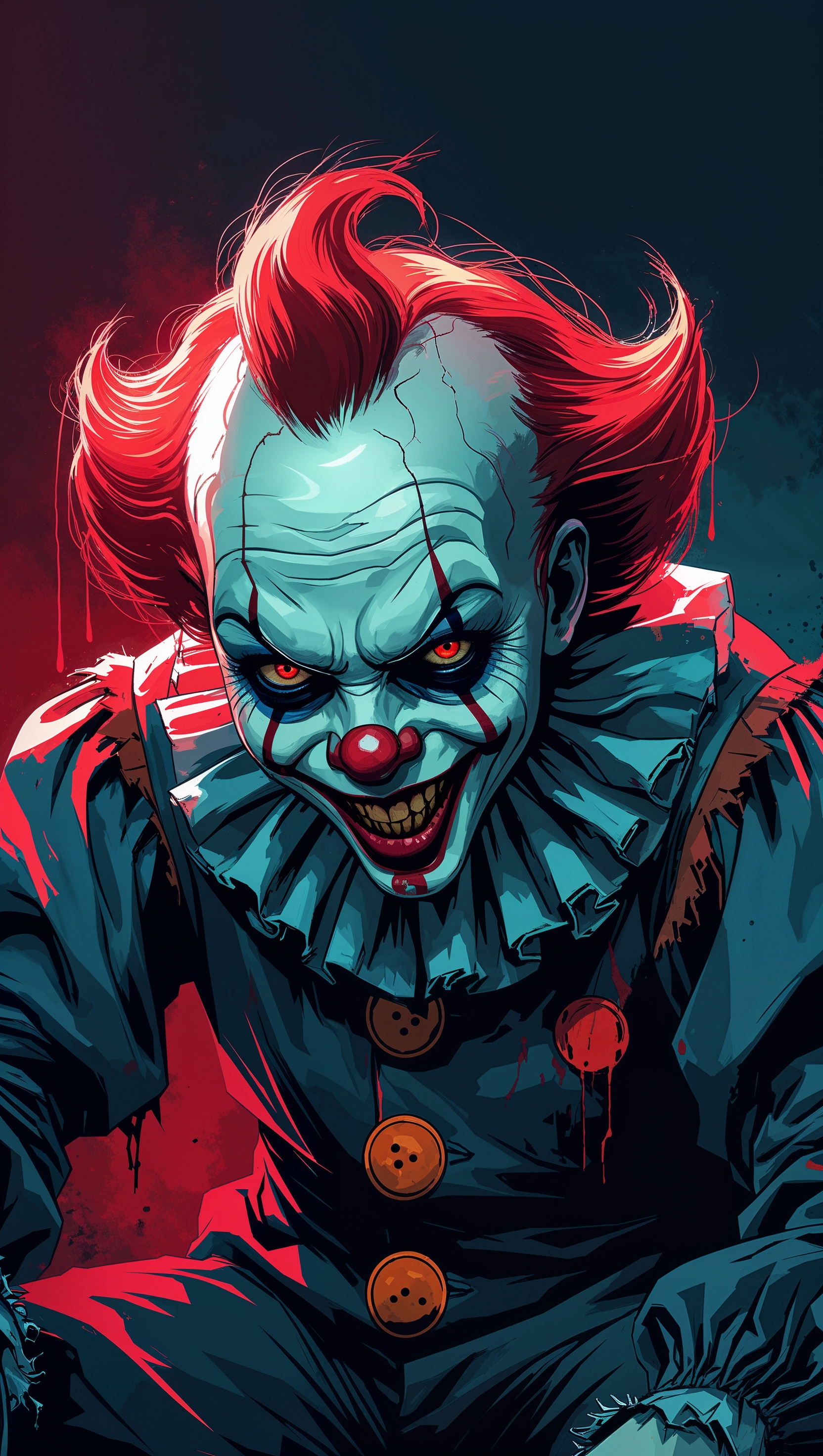 Animated horror clown inspired by Korn, creepy design, iPhone wallpaper