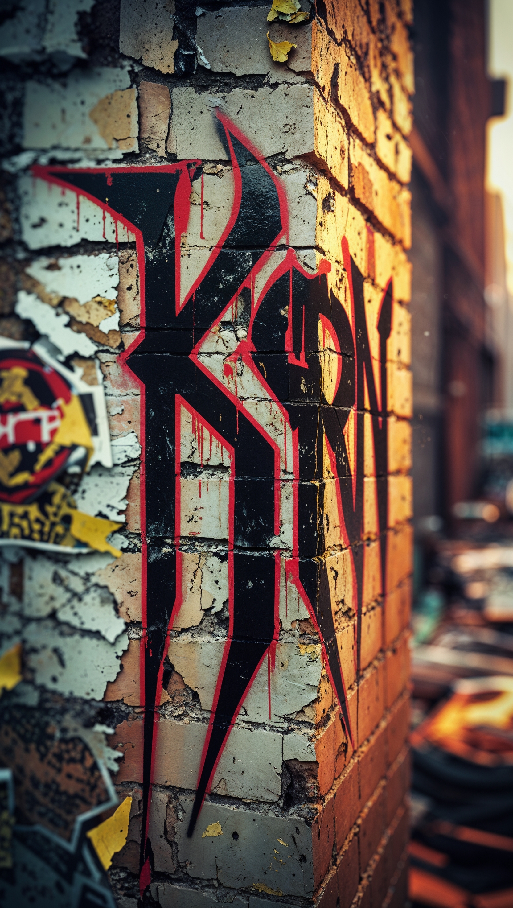 Grungy brick wall with spray-painted Korn graffiti, iPhone wallpaper