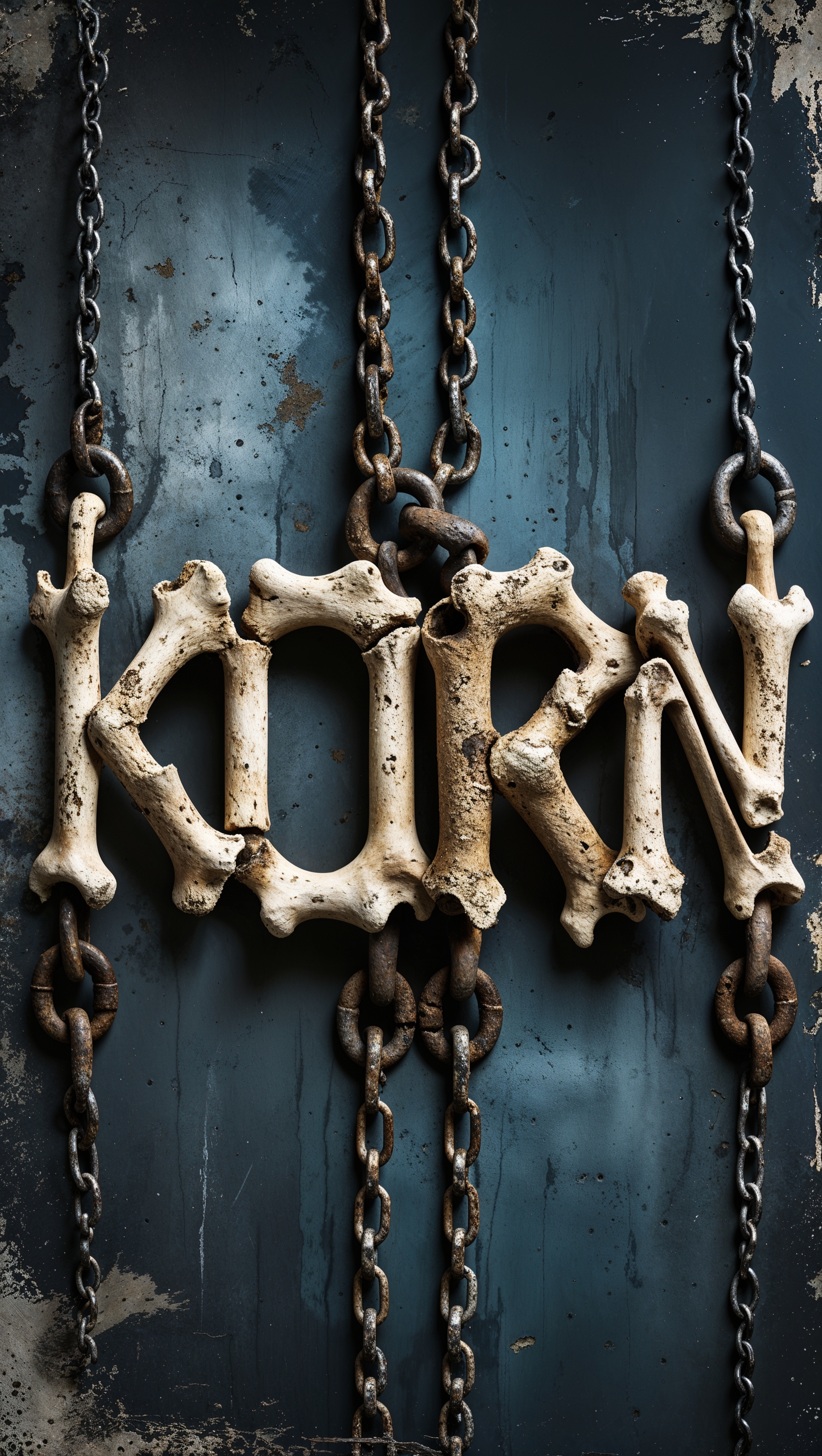 Korn name made of bones and chains, industrial style, iPhone wallpaper
