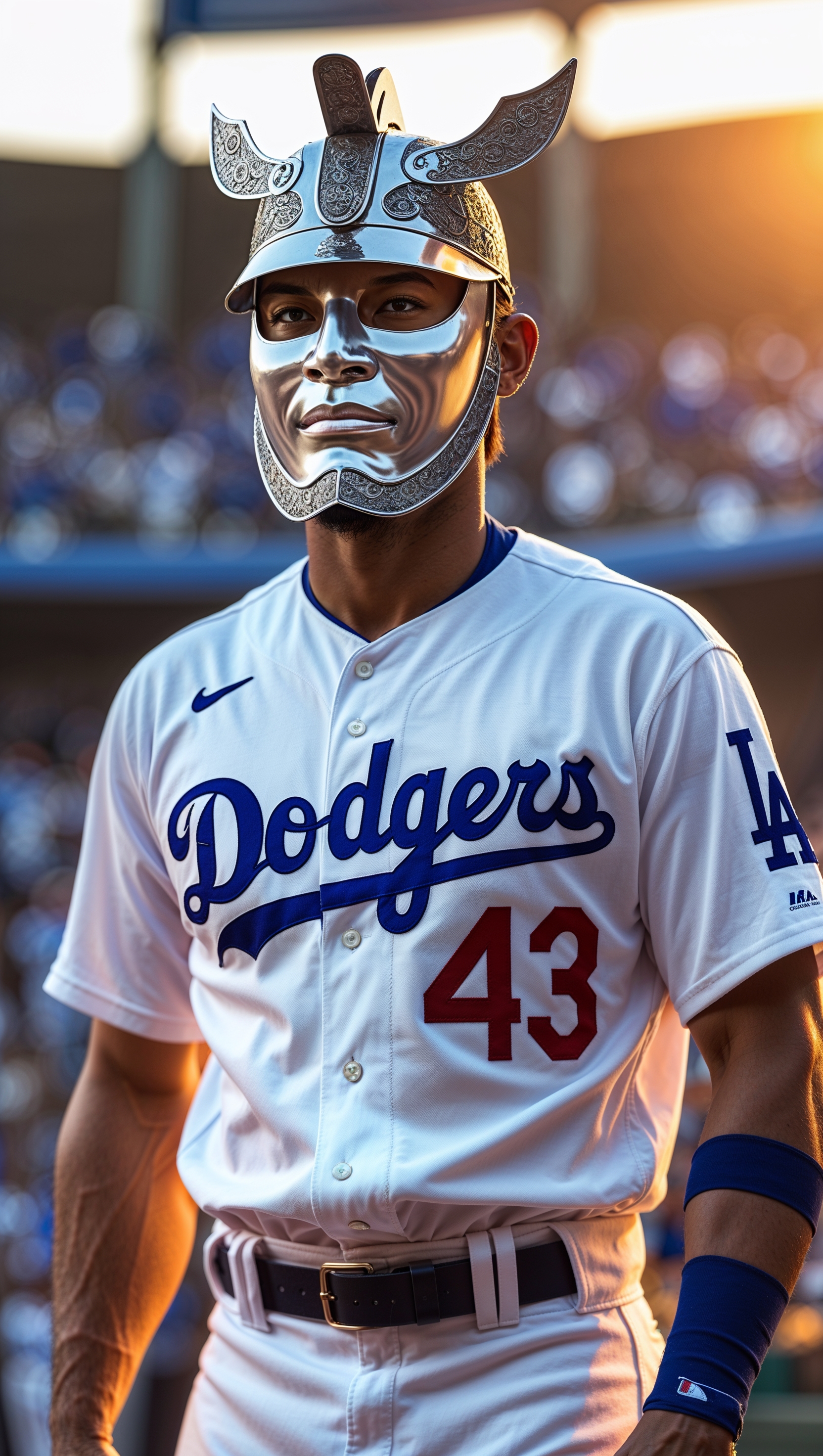 LA Dodgers player wearing a samurai mask