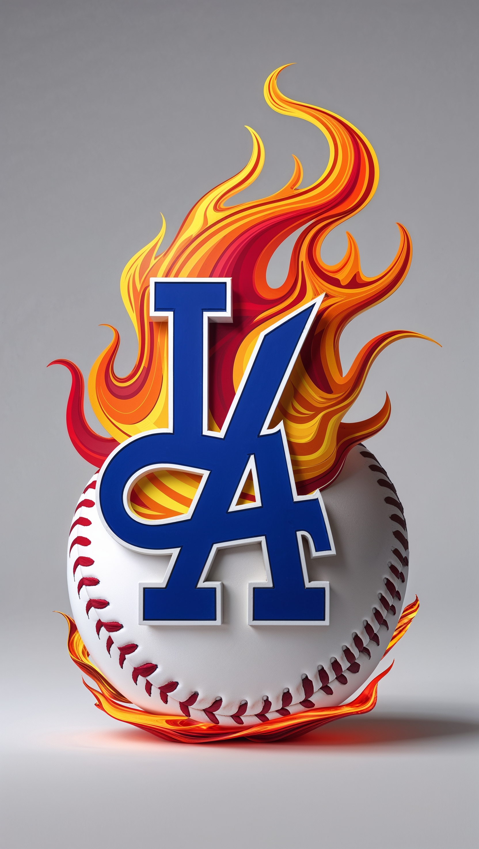 LA Dodgers logo and baseball with fiery effects