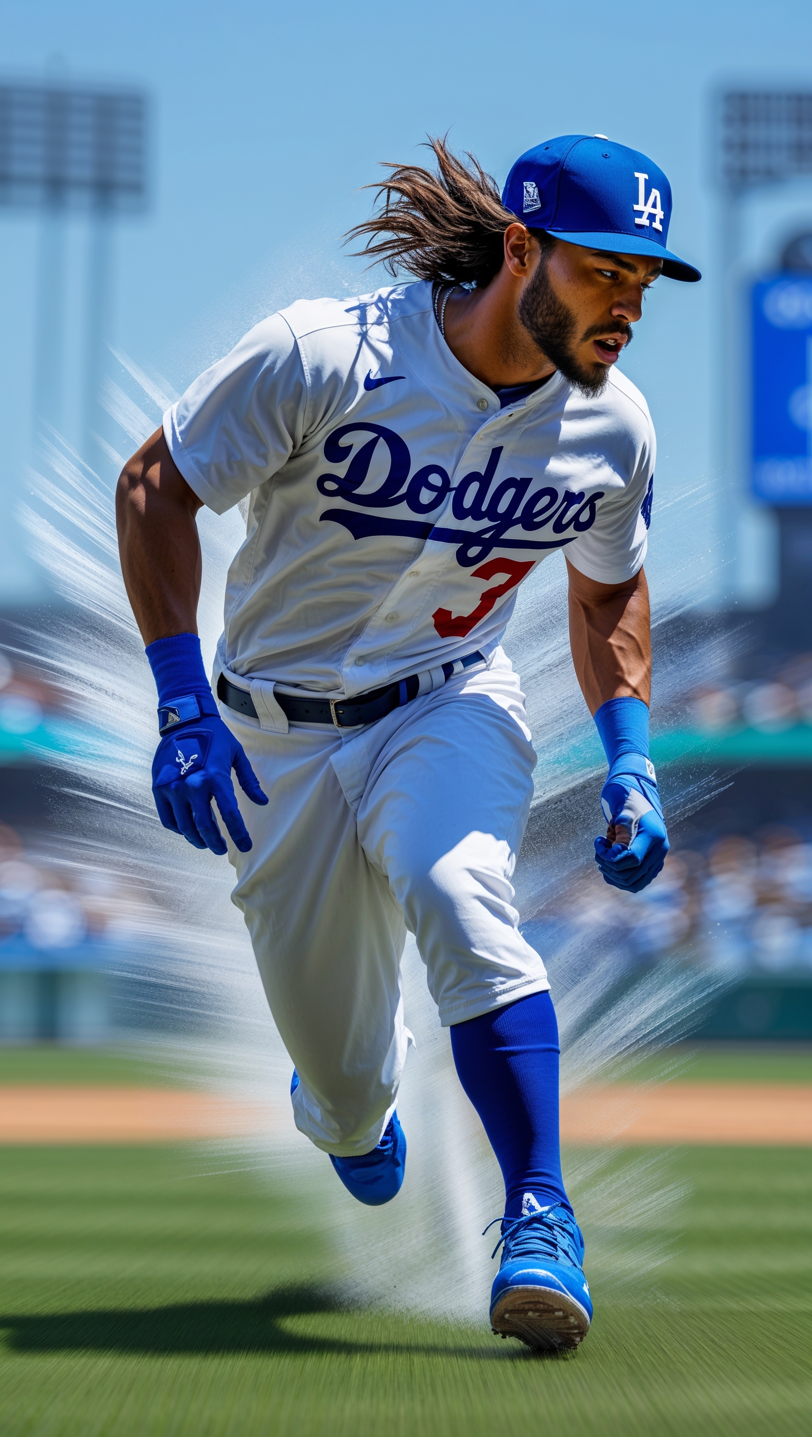 LA Dodgers player running with motion blur effect