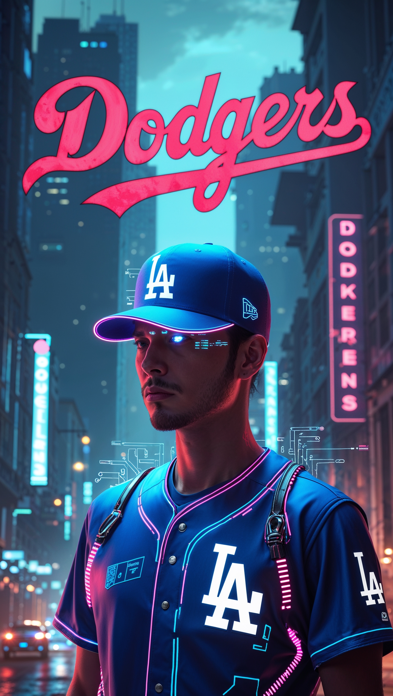Cyberpunk-style design of LA Dodgers