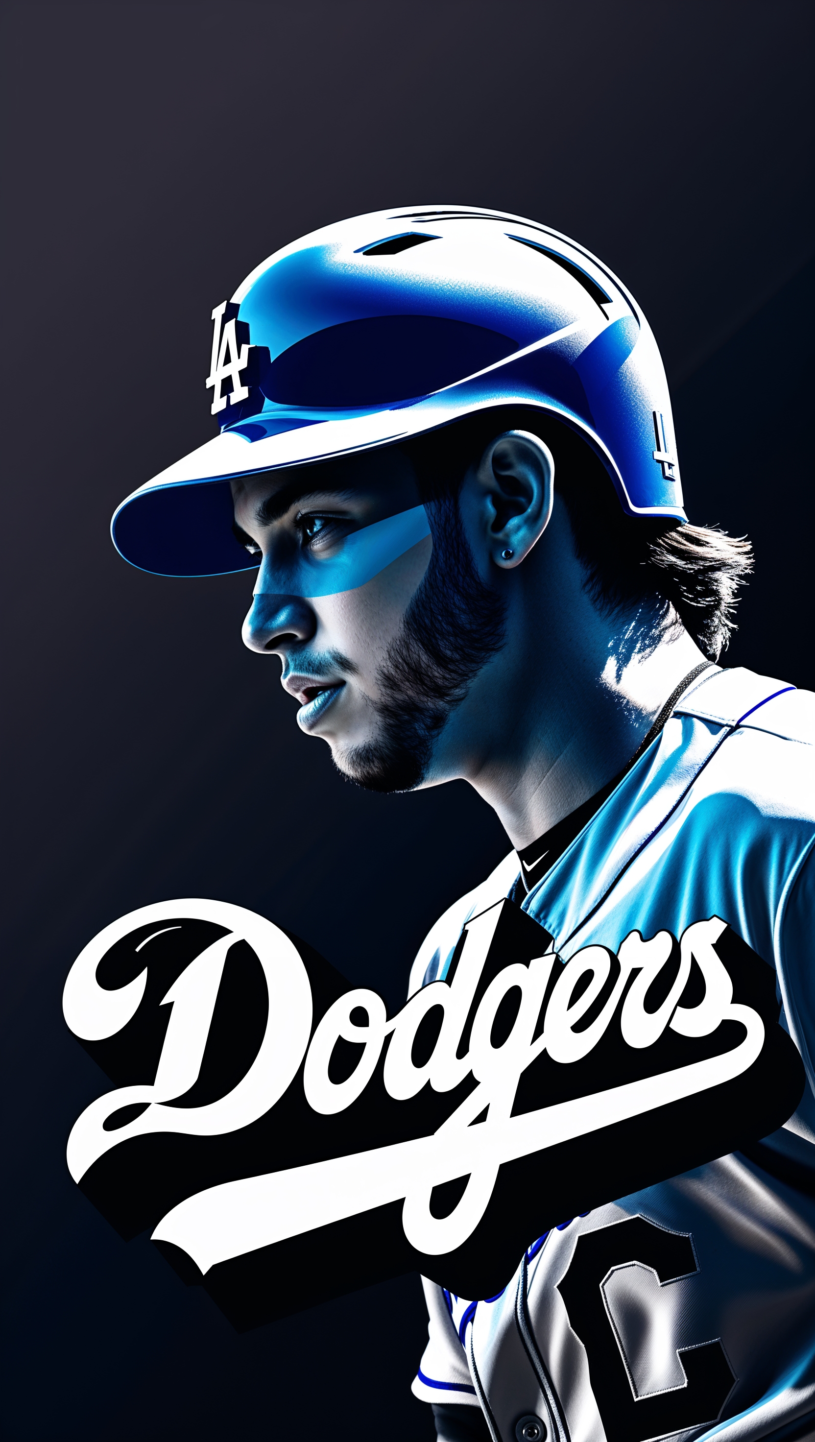 Black and white shadow design of an LA Dodgers player