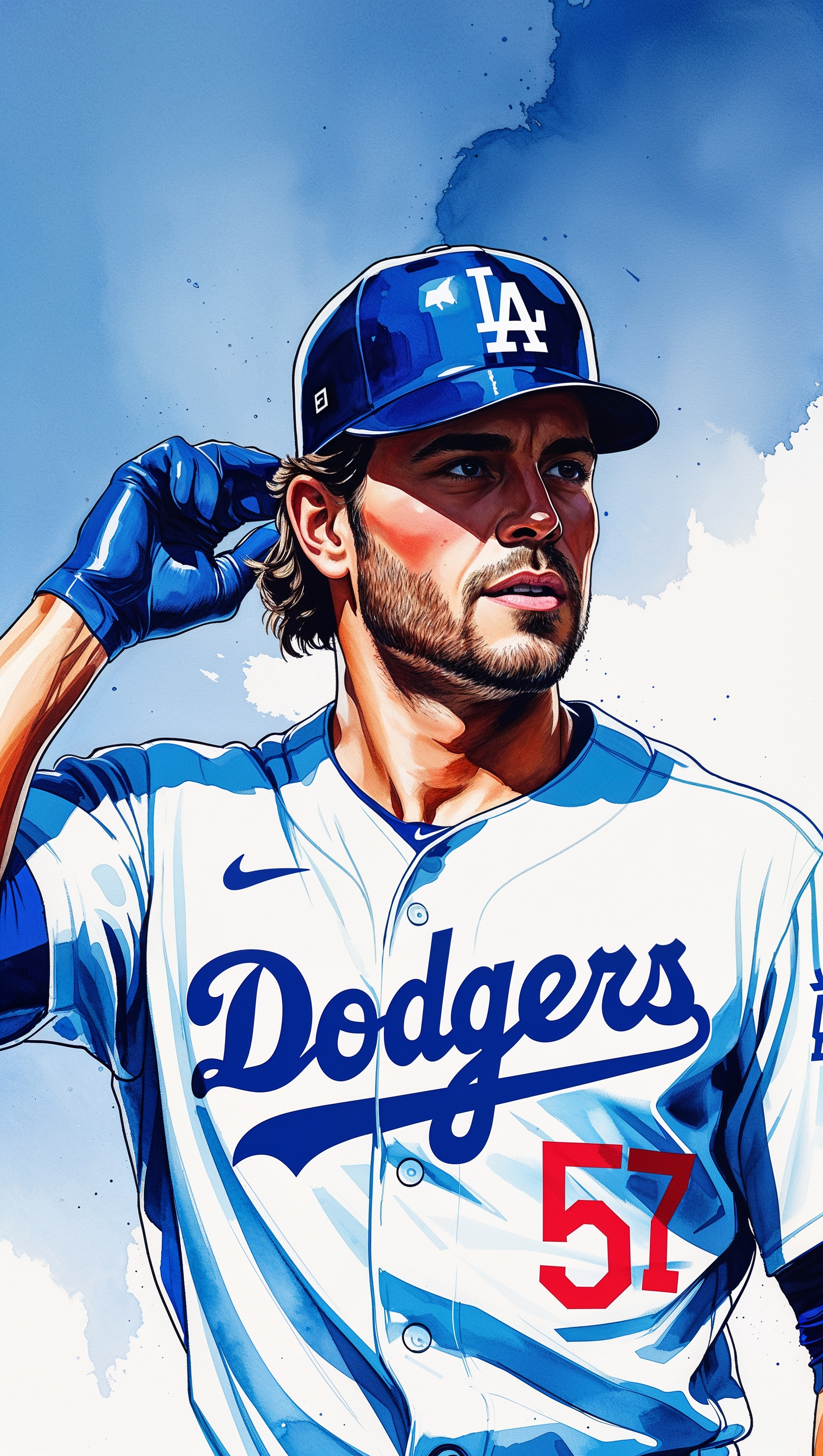 Cartoon-style image of a famous LA Dodgers player, iPhone wallpaper