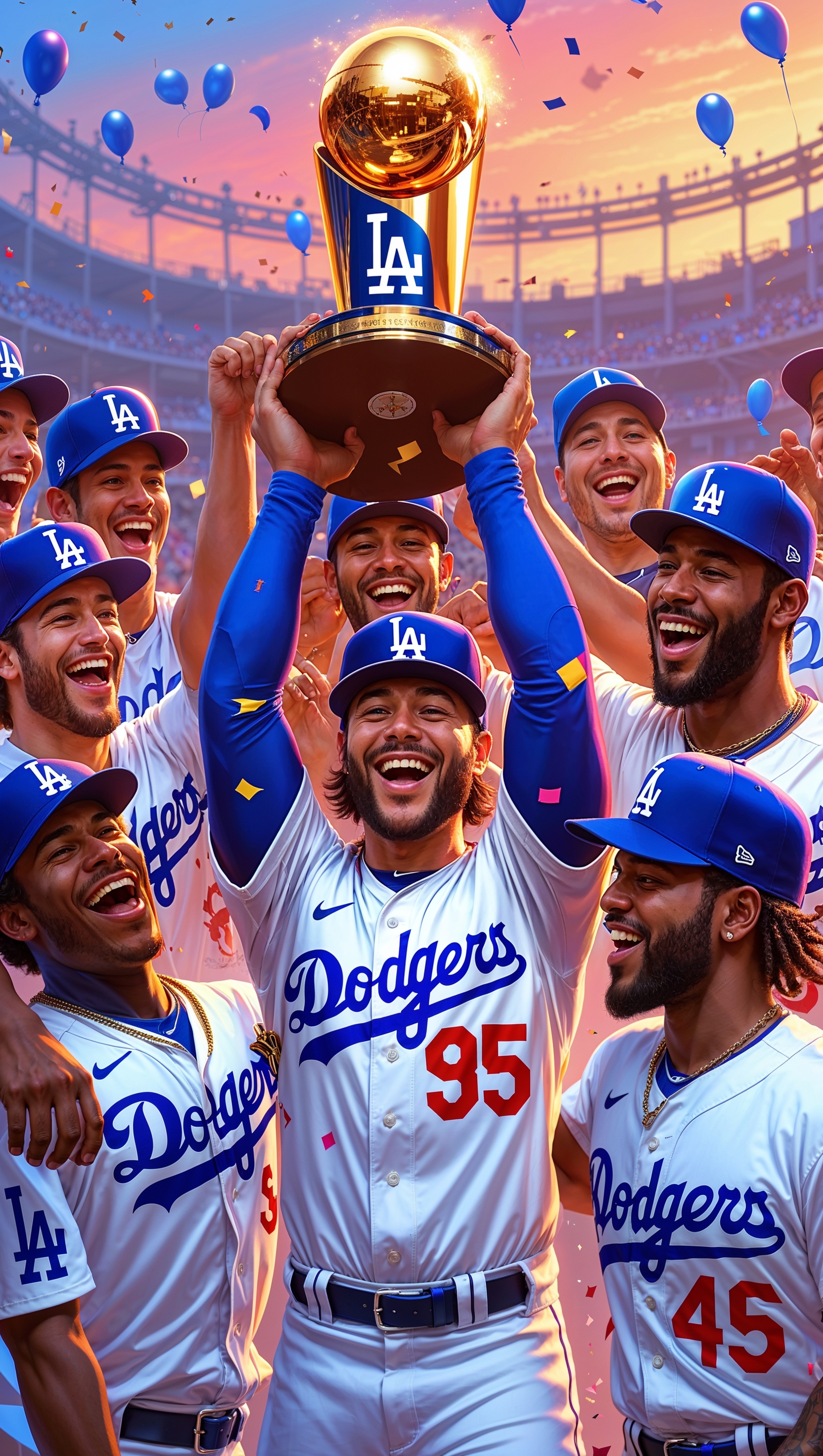 Digital art of LA Dodgers team celebrating