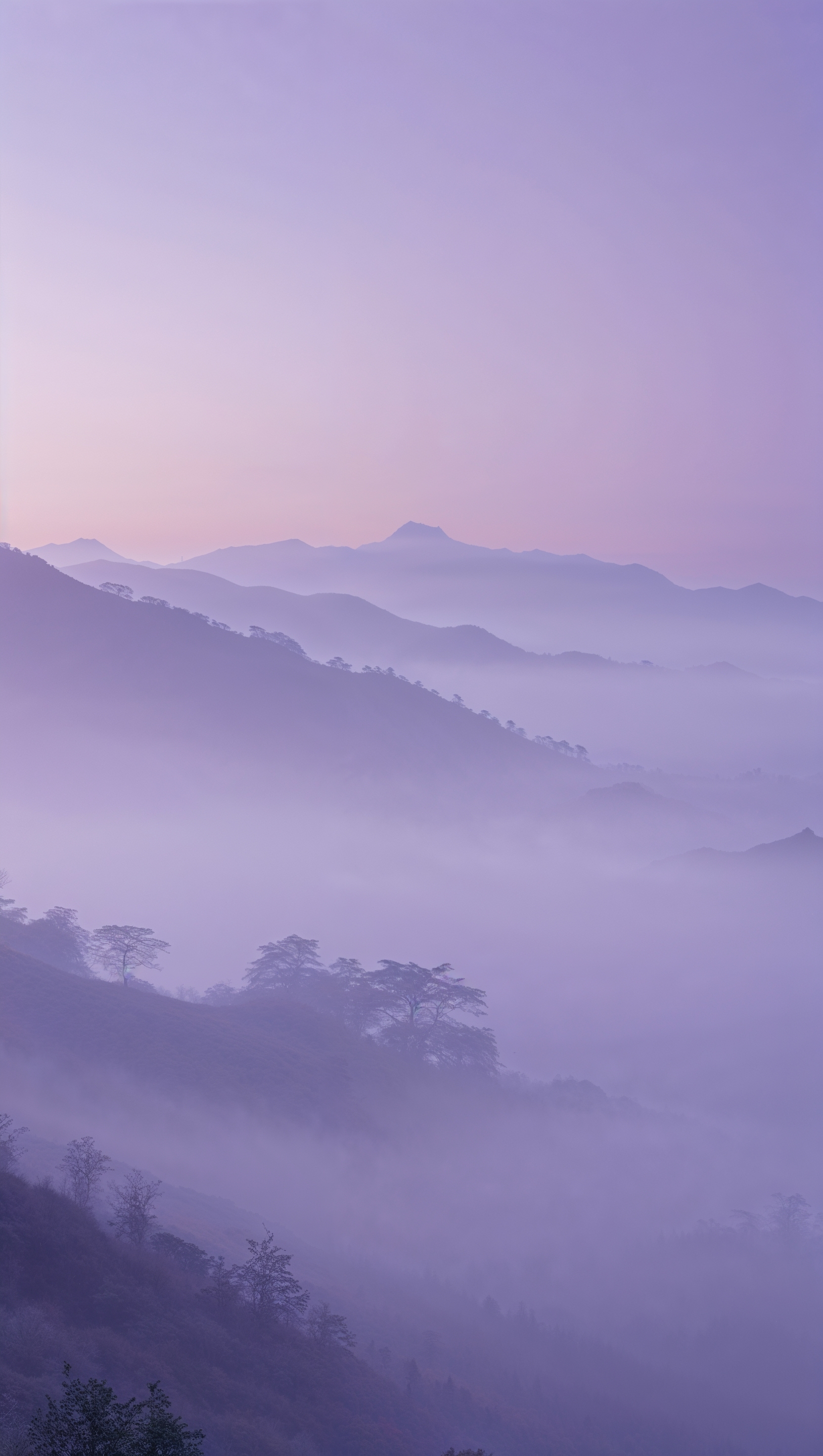 iPhone wallpaper with lavender and distant mountains