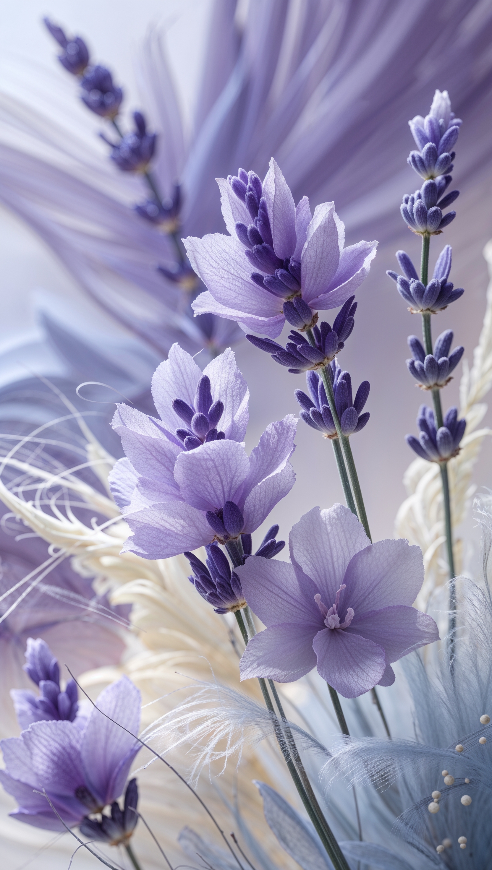 iPhone wallpaper with lavender flowers and abstract design