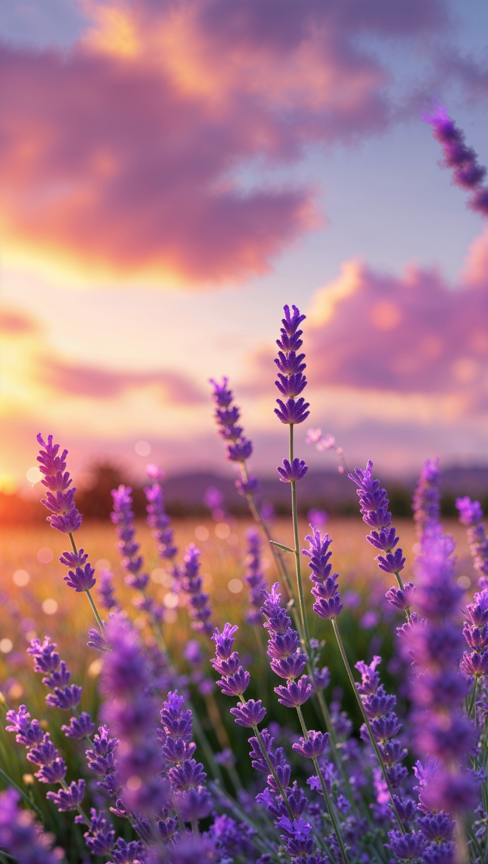 iPhone wallpaper with lavender field at sunset