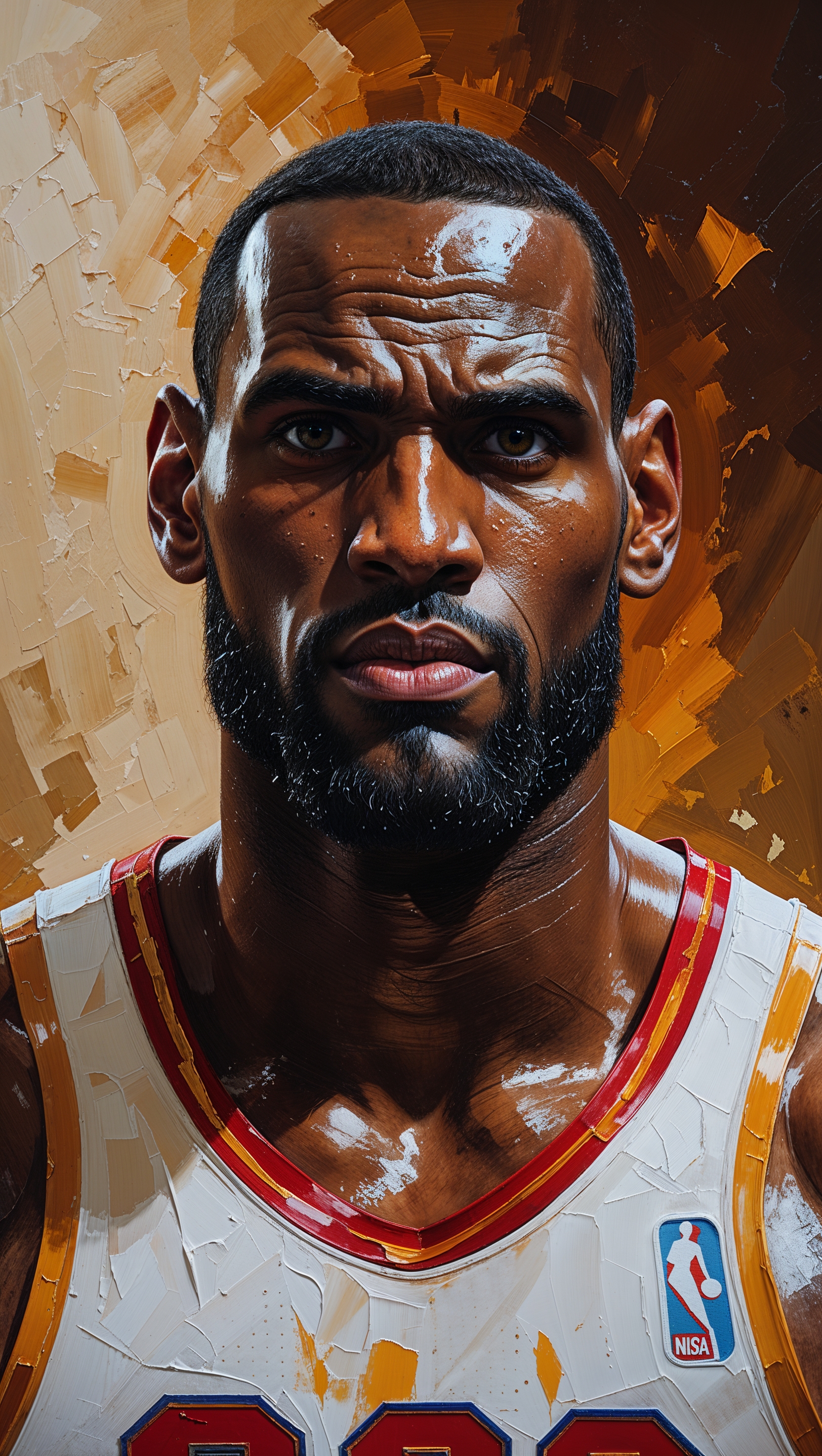 Oil painting style image of LeBron James