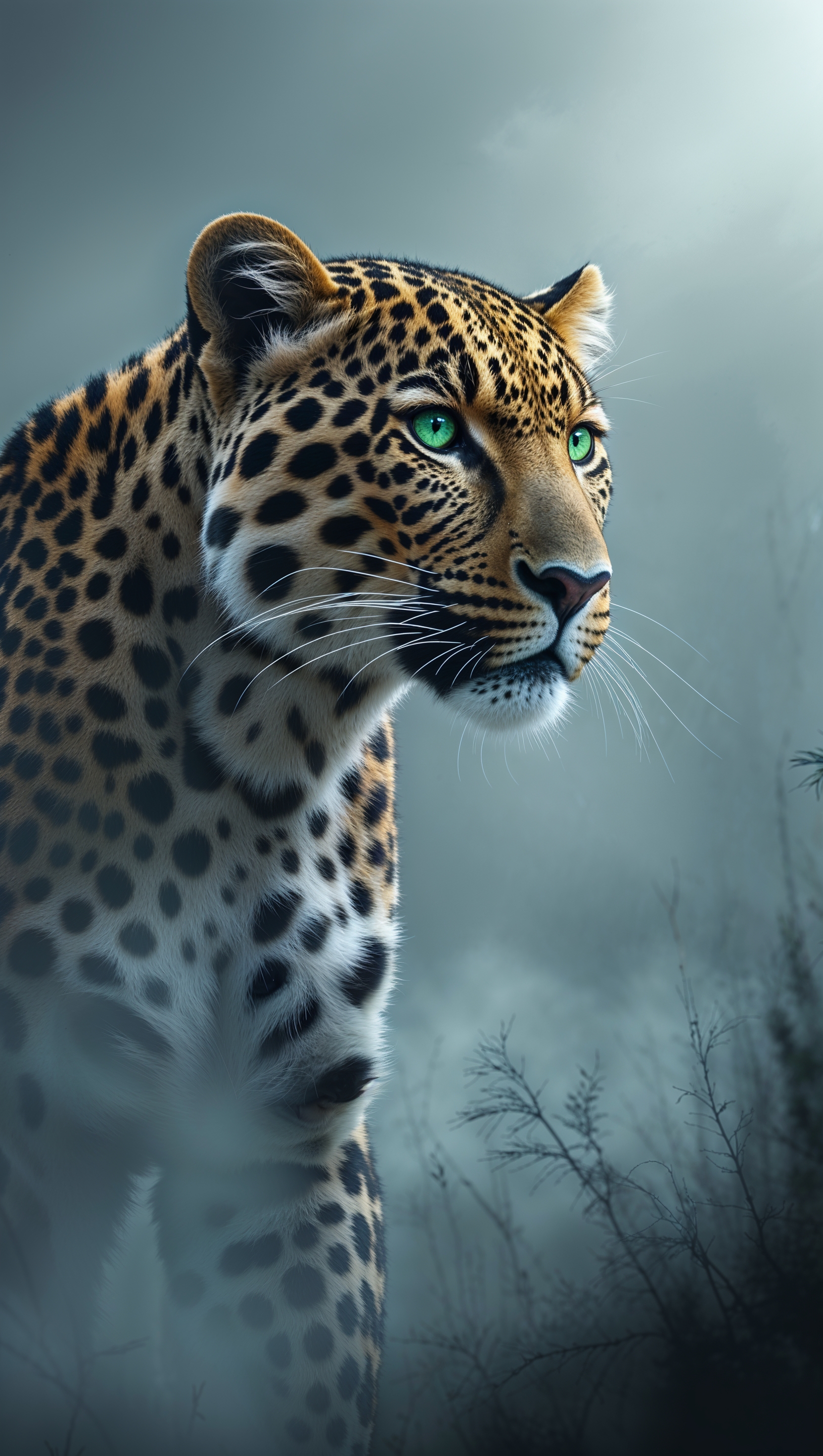 iPhone wallpaper with a leopard and misty background