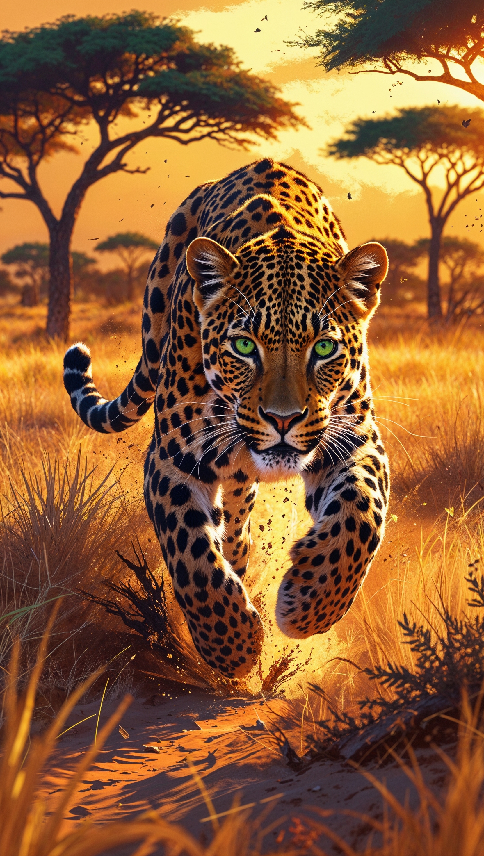 iPhone wallpaper with a leopard hunting