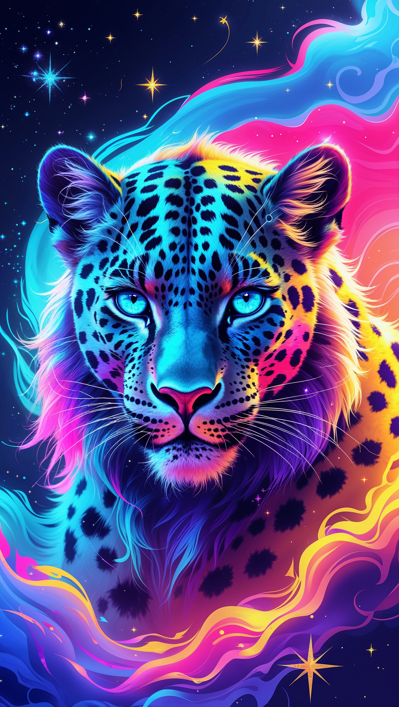 Fantasy style leopard iPhone wallpaper with bright colors