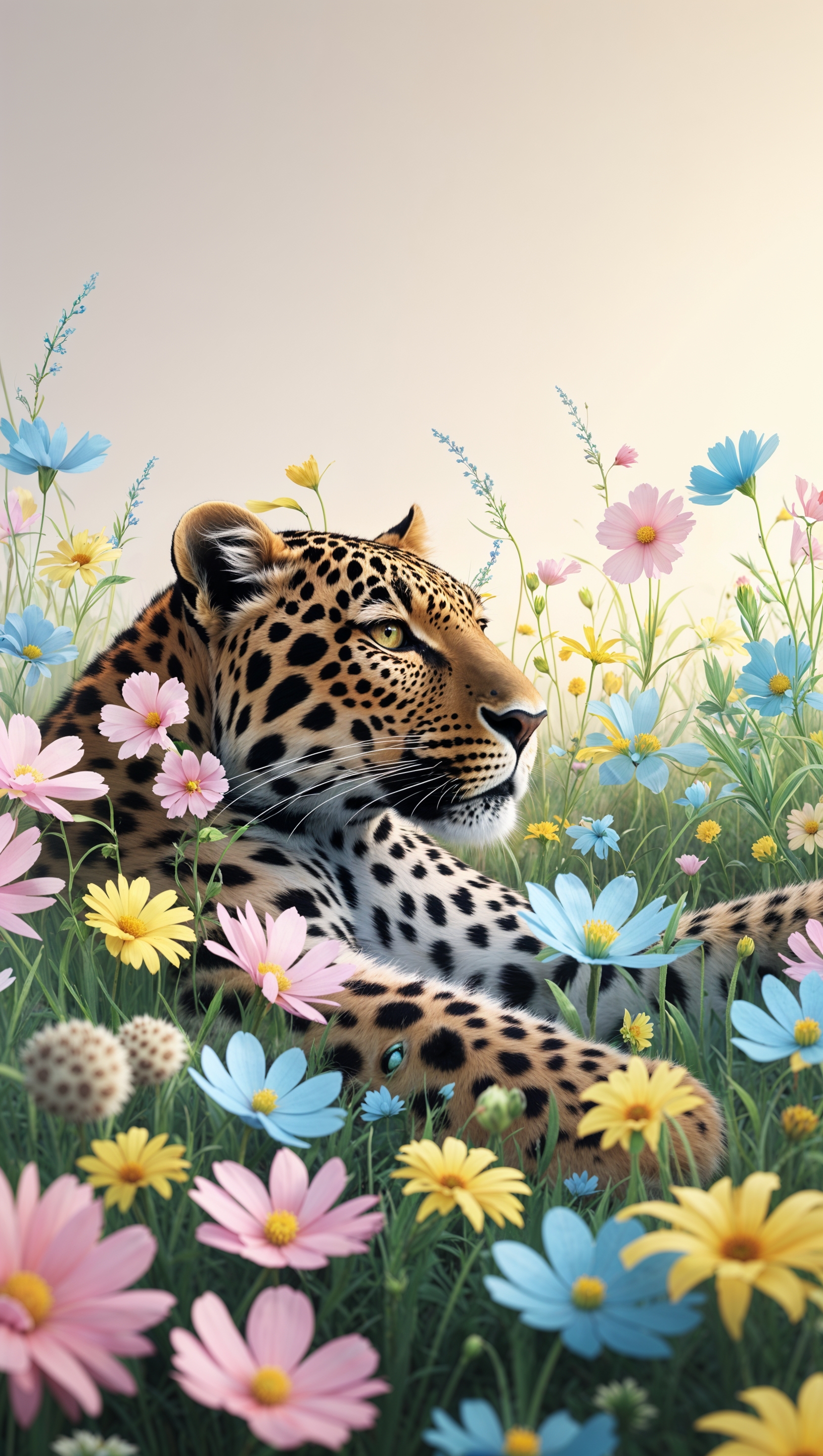 iPhone wallpaper with leopard and wildflowers