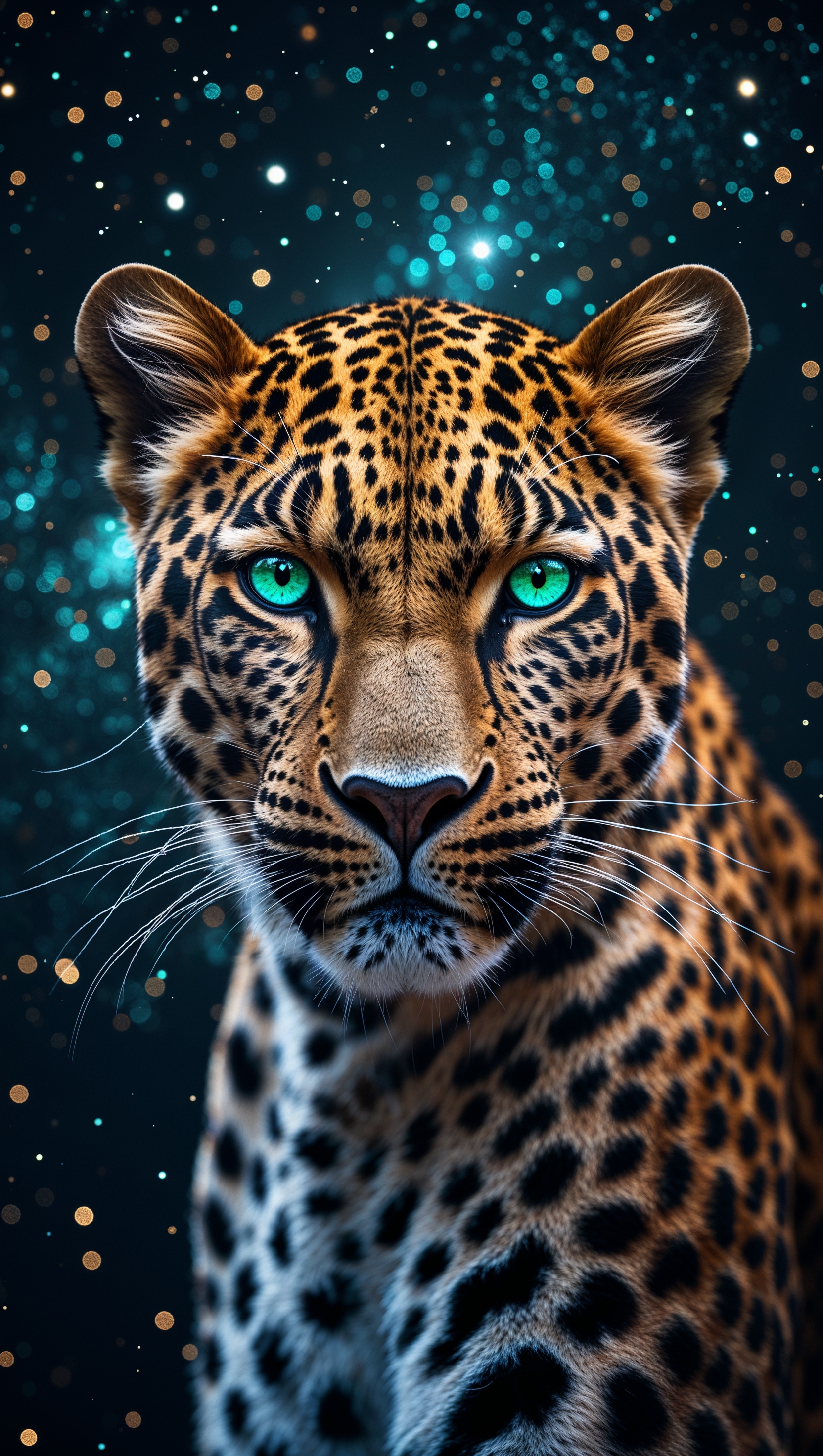 Leopard iPhone wallpaper with dark starry background