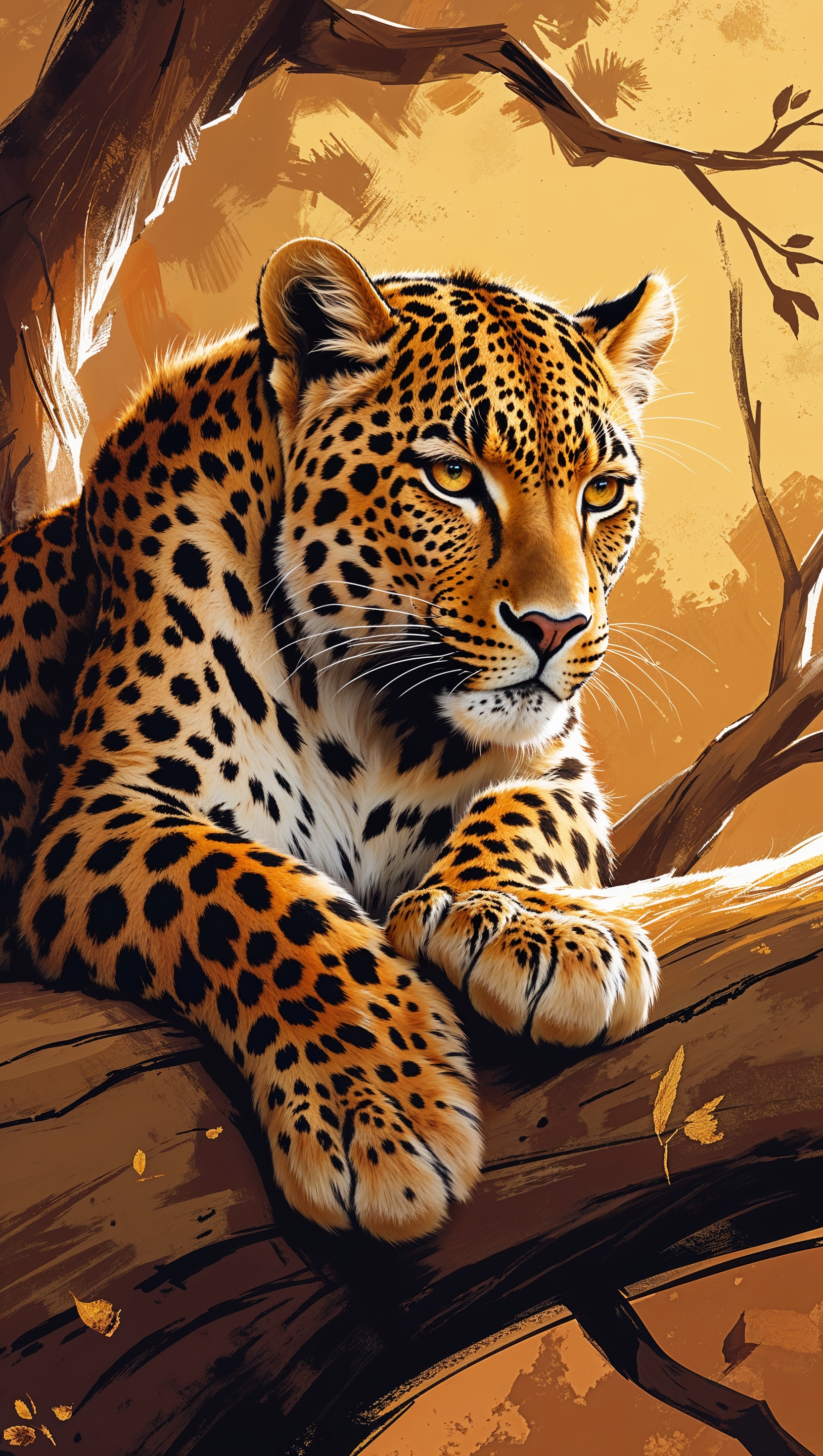 Leopard iPhone wallpaper with warm golden colors