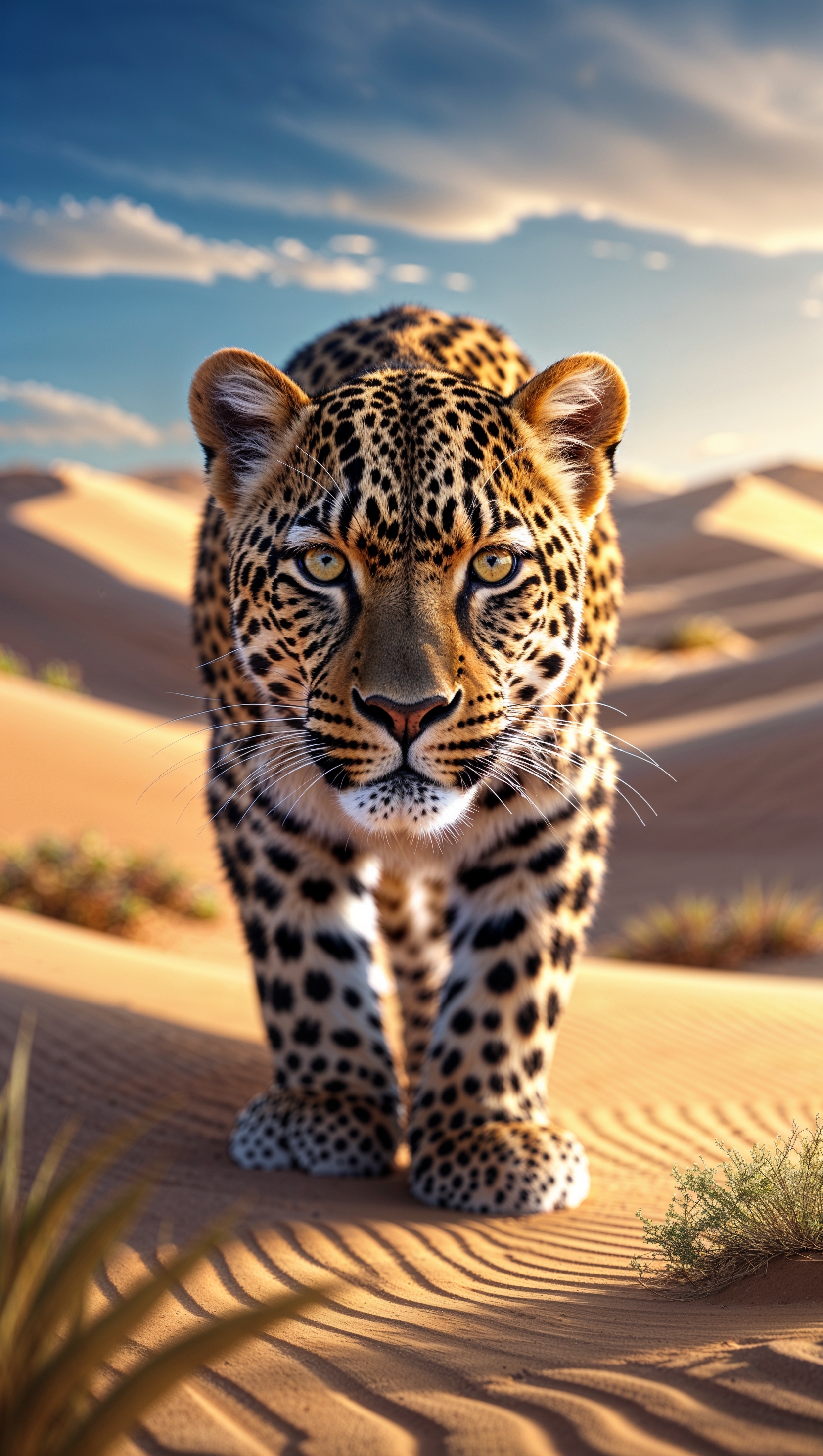 iPhone wallpaper with a leopard in golden desert