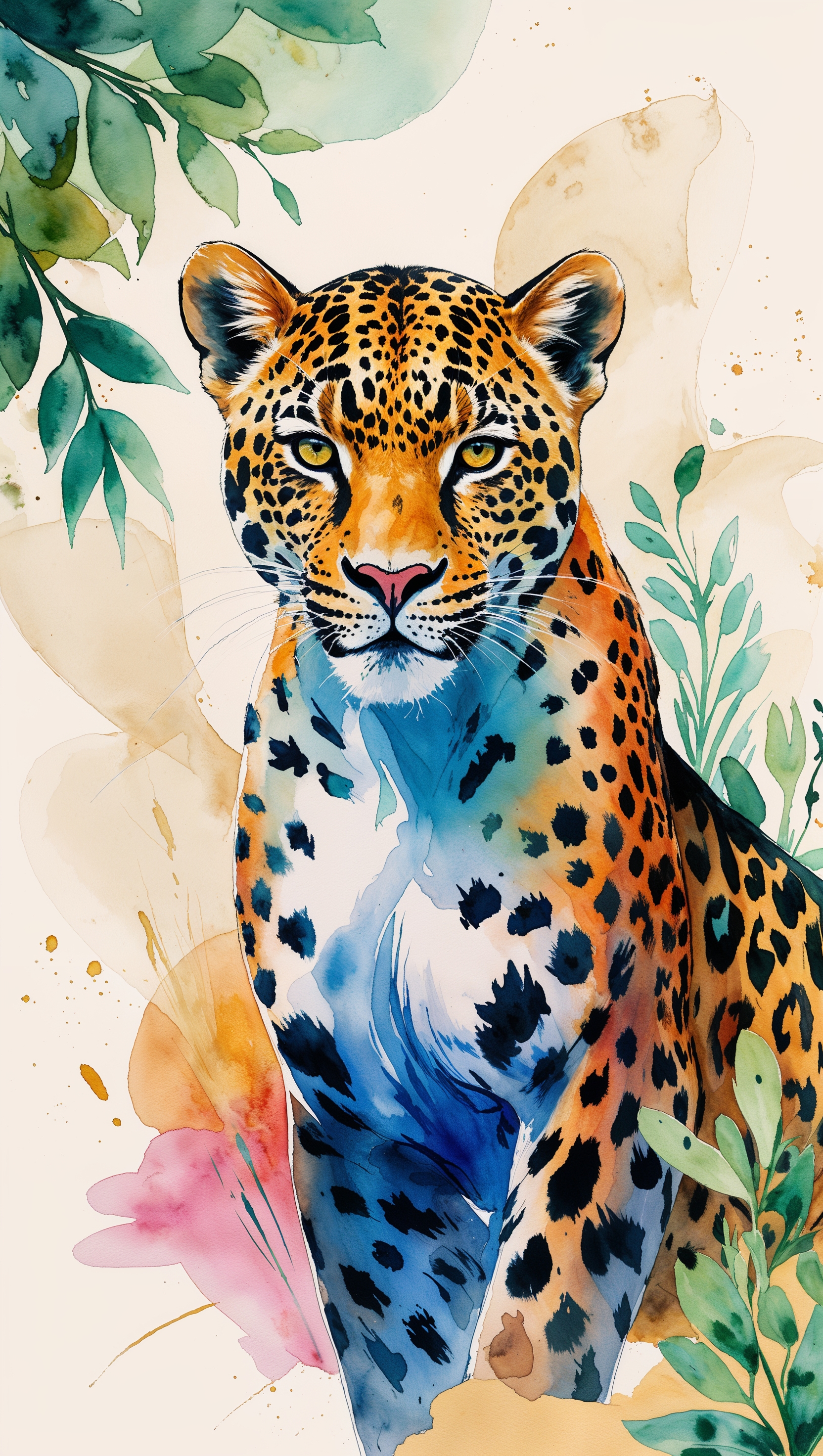 Leopard iPhone wallpaper with watercolor art style