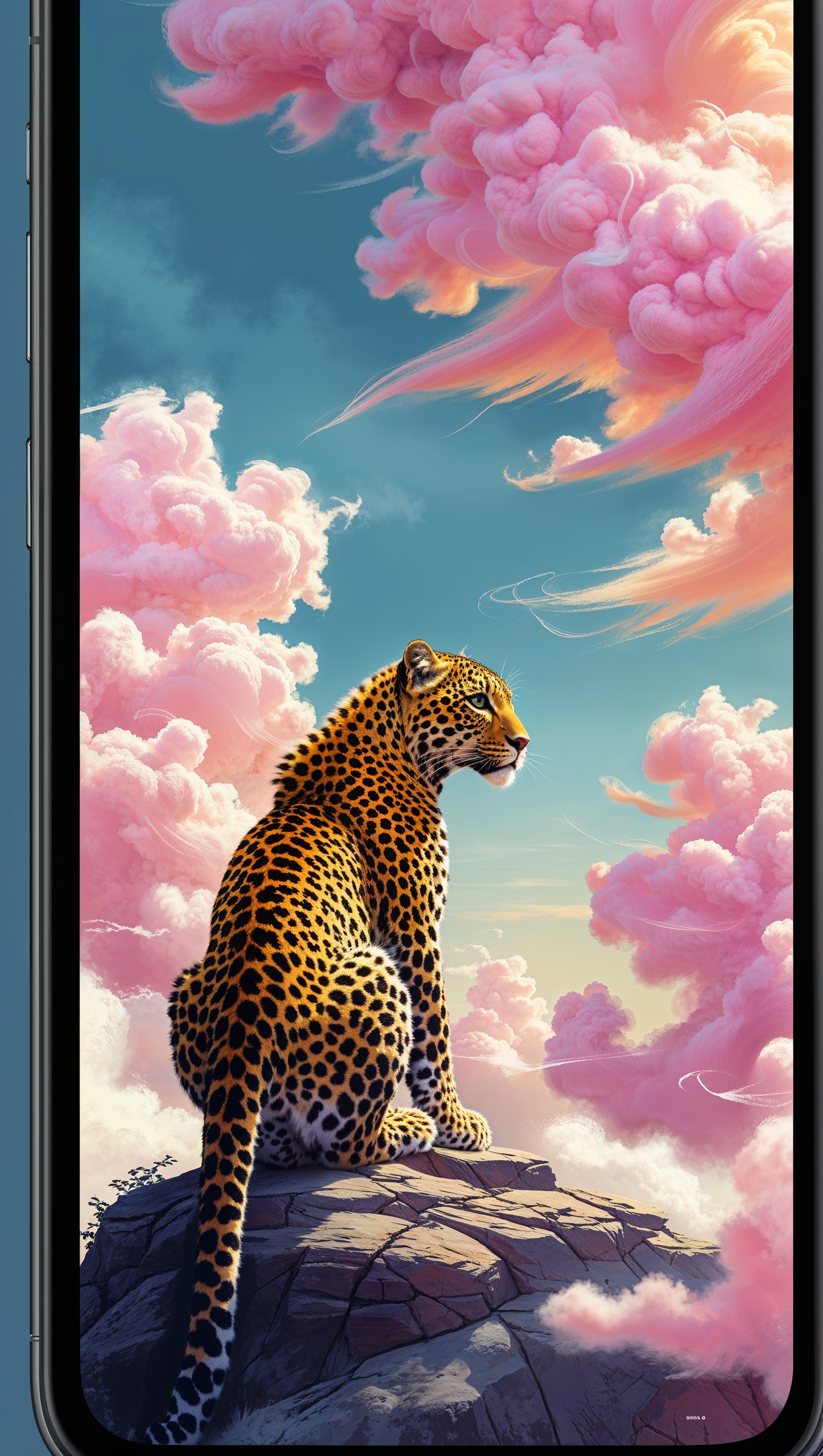 Leopard iPhone wallpaper with pink clouds in the sky