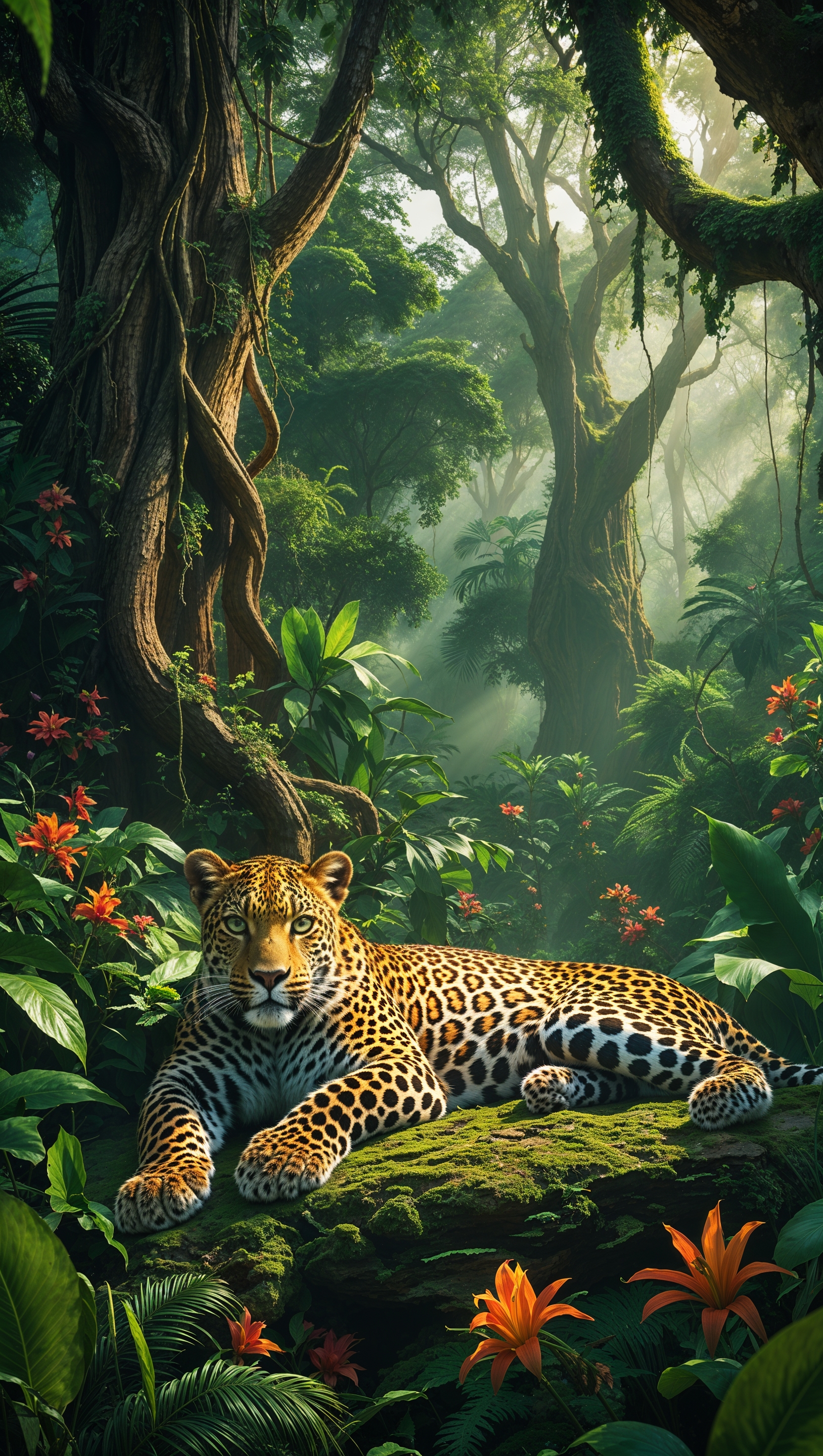 iPhone wallpaper with a leopard in the jungle