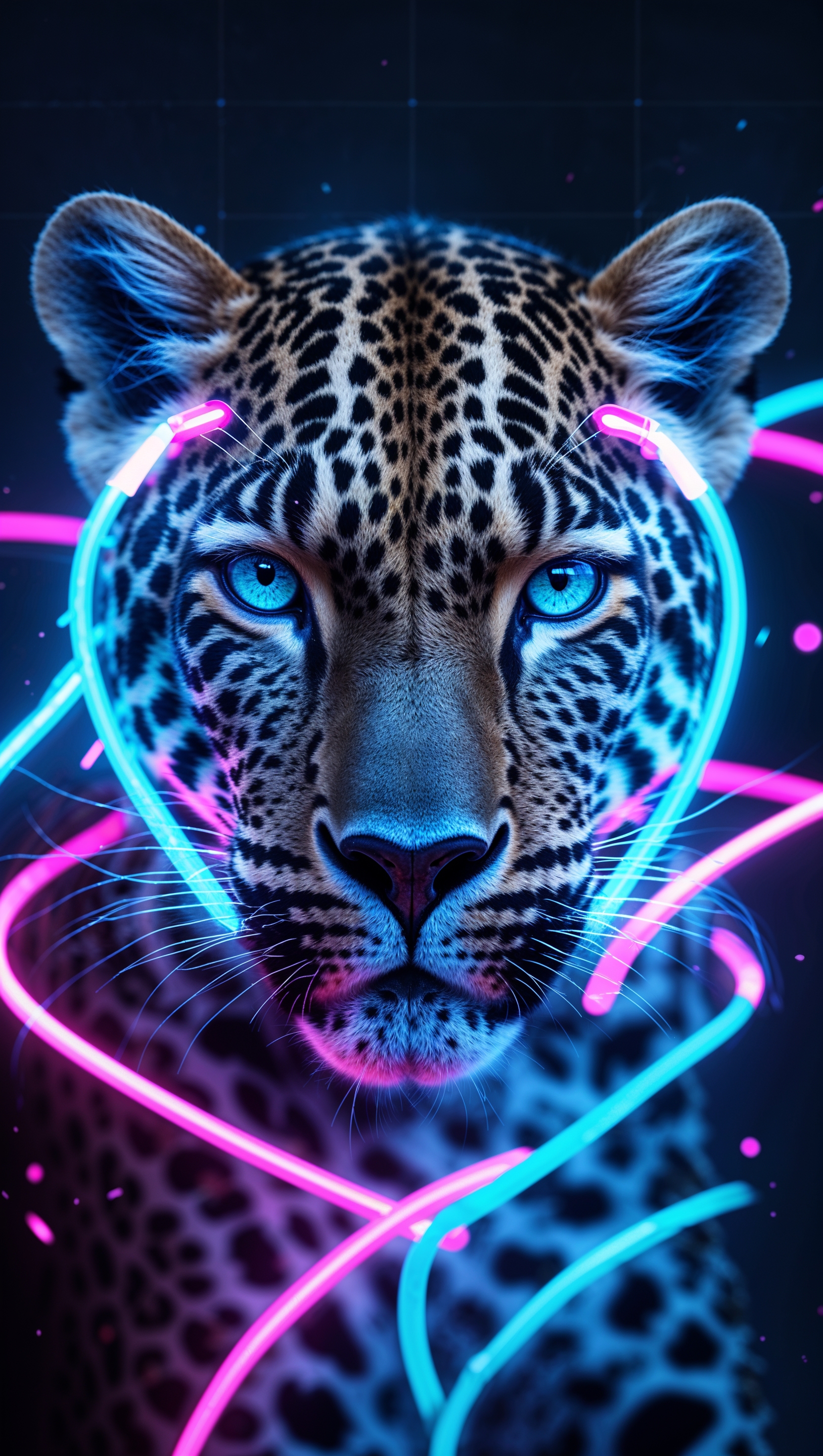 Leopard iPhone wallpaper with neon lights