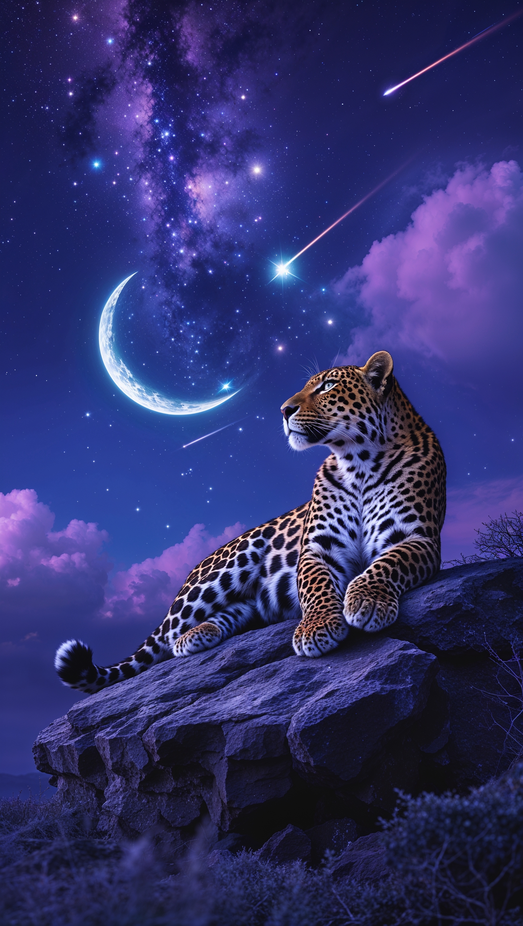 iPhone wallpaper with a leopard and starry sky