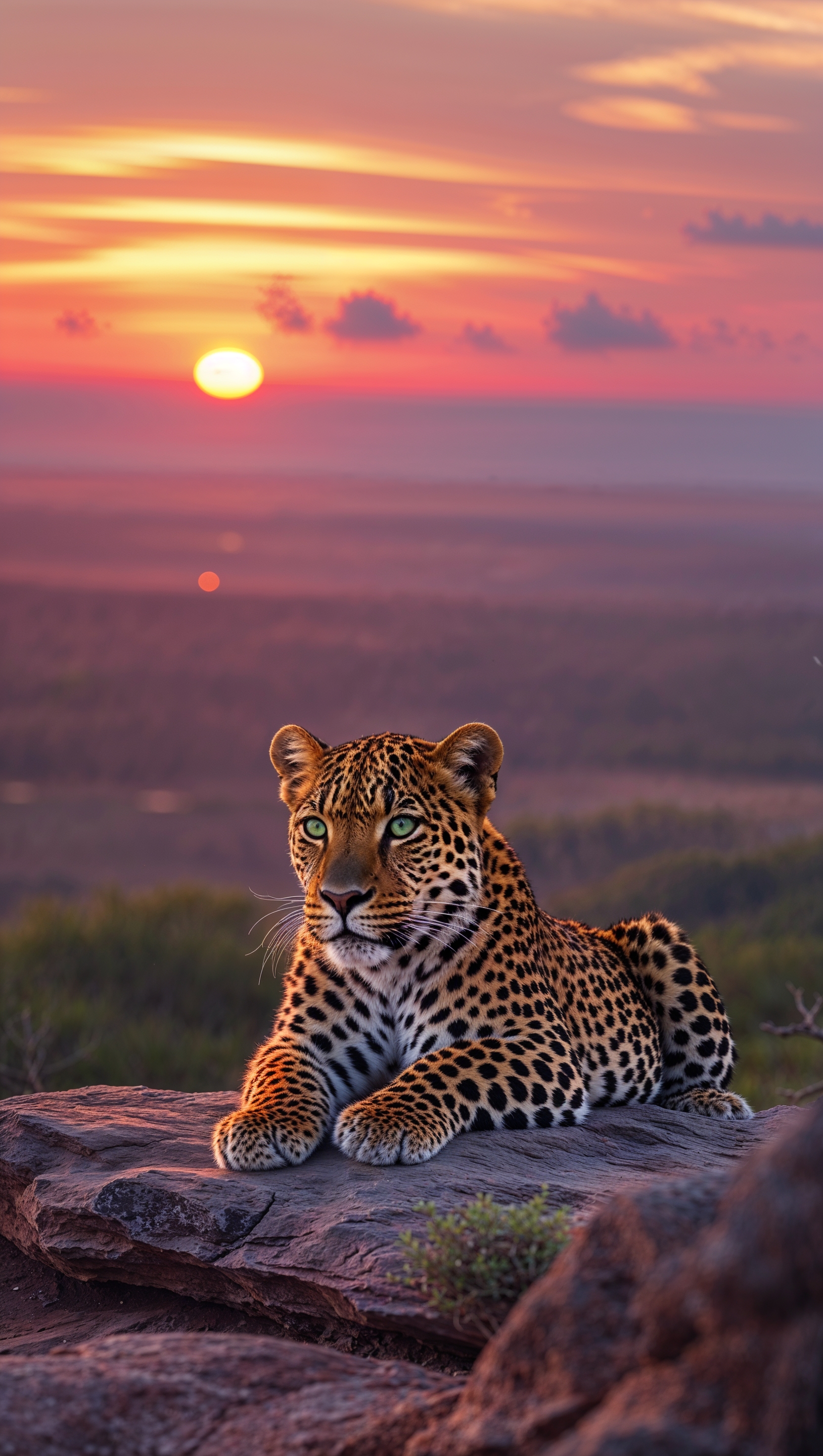 iPhone wallpaper with a leopard and sunset sunlight