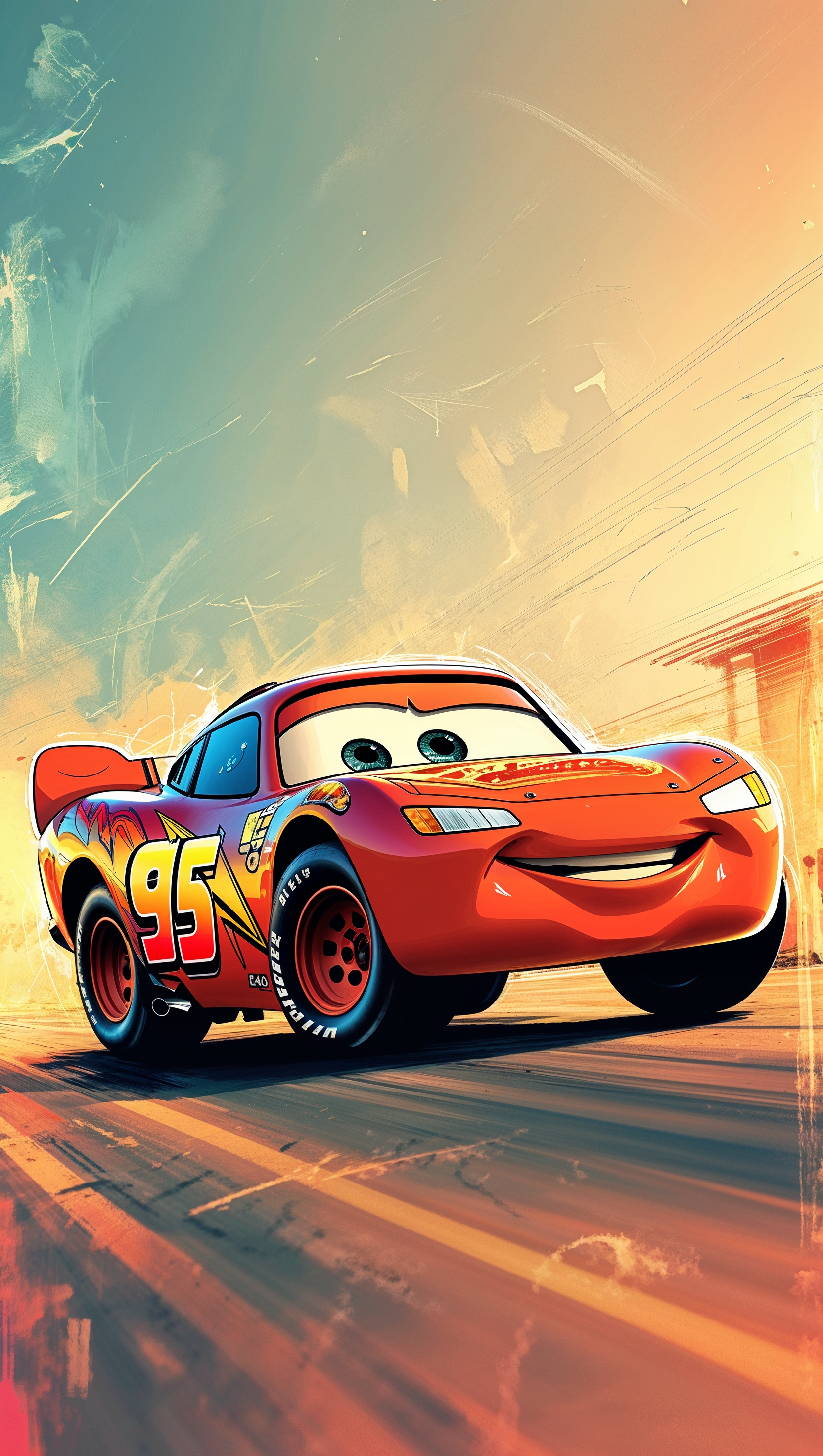 A hand-drawn sketch-style illustration of Lightning McQueen, ideal for iPhone wallpaper