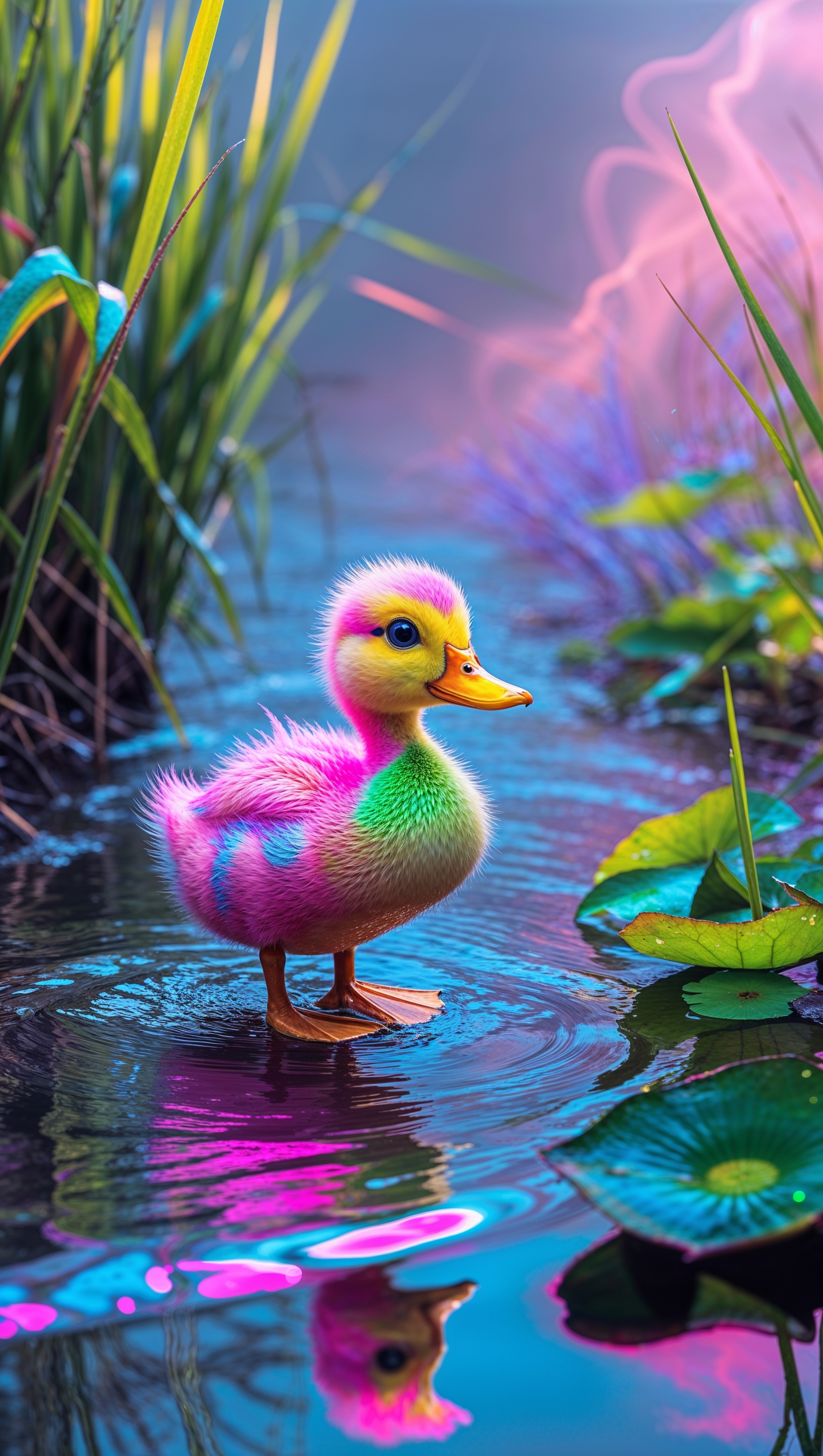 Neon duckling in a river of vivid colors