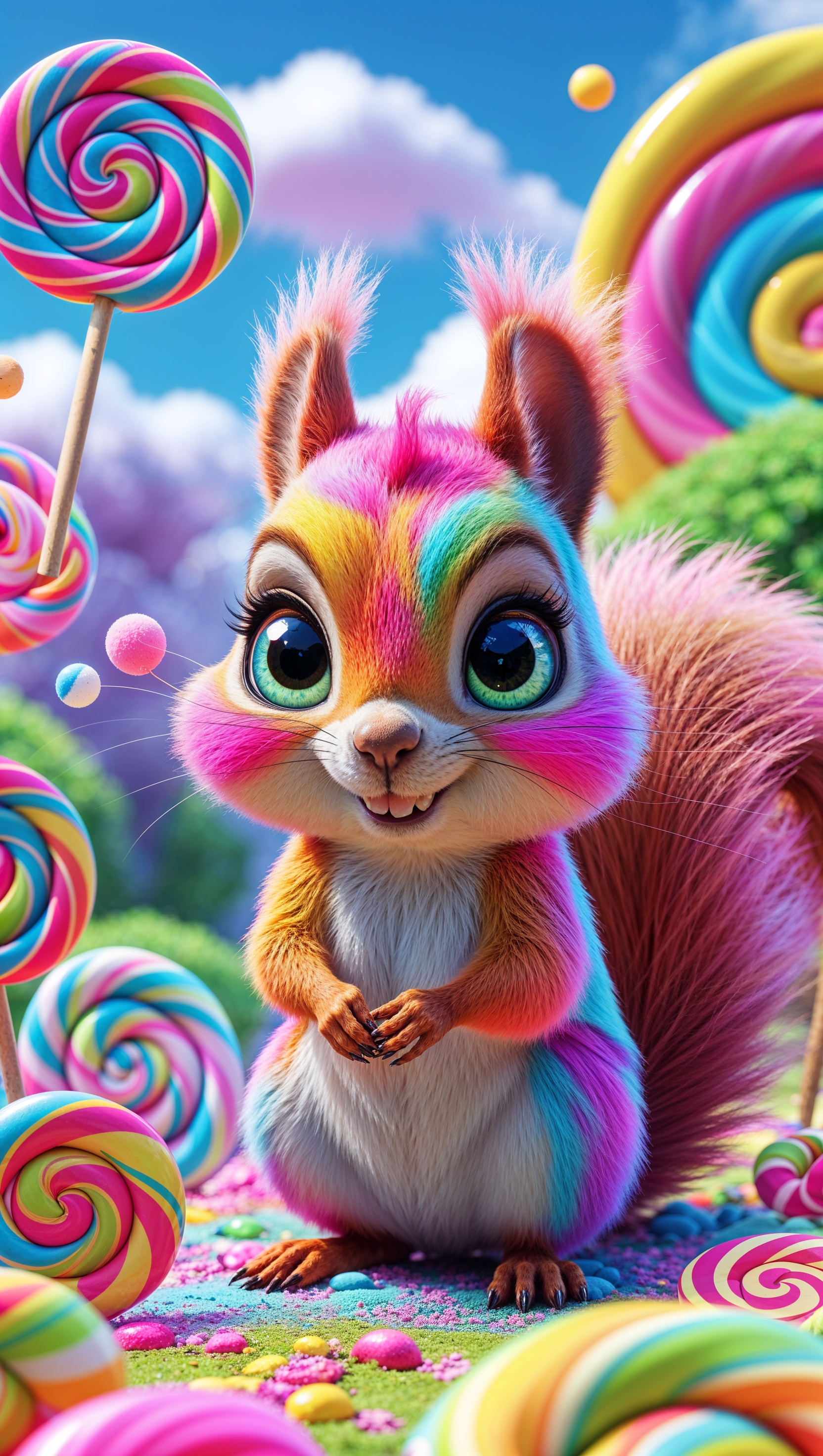 Cartoon squirrel in a candy-colored world