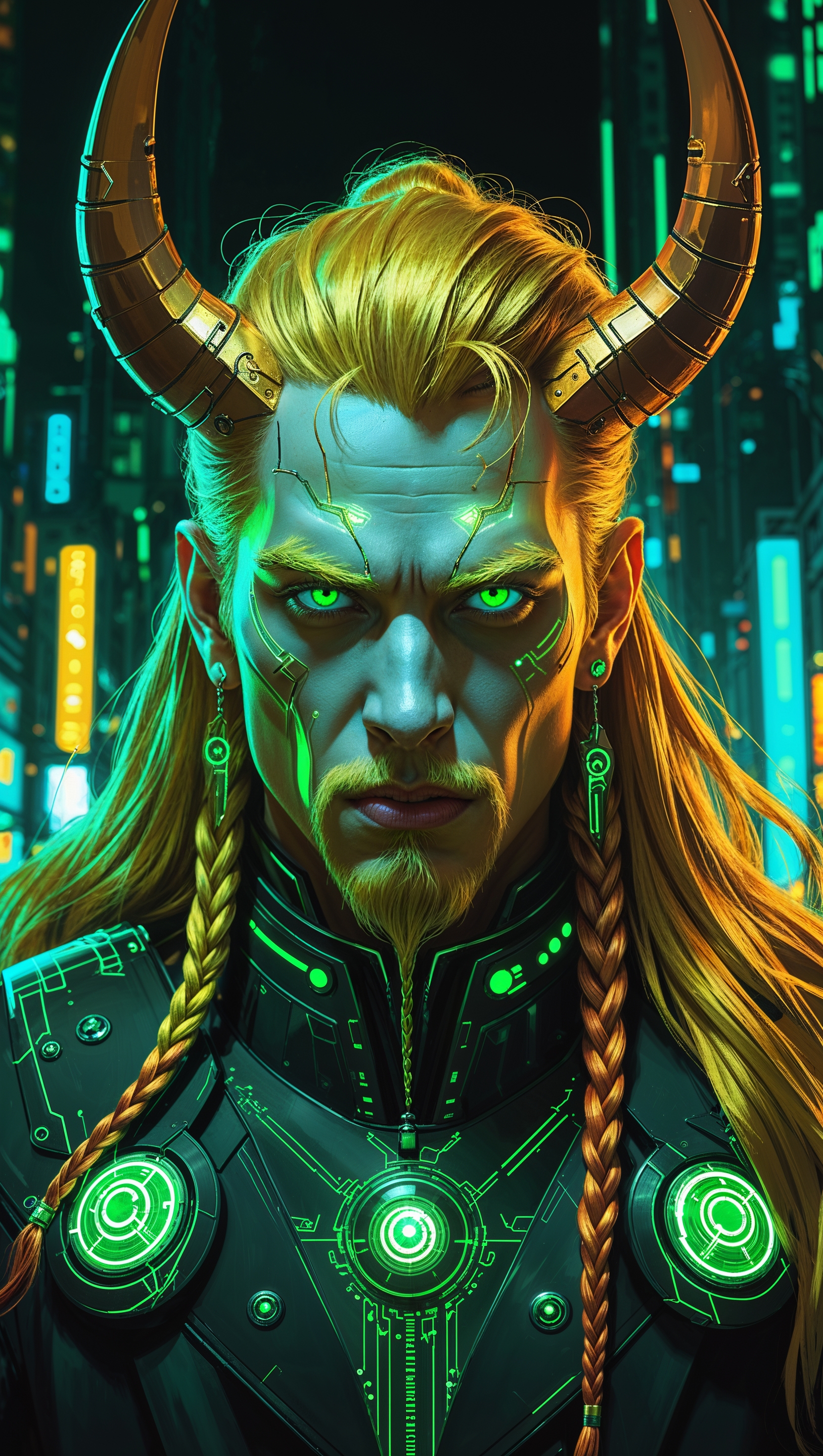 Cyberpunk Loki with yellow and green tones