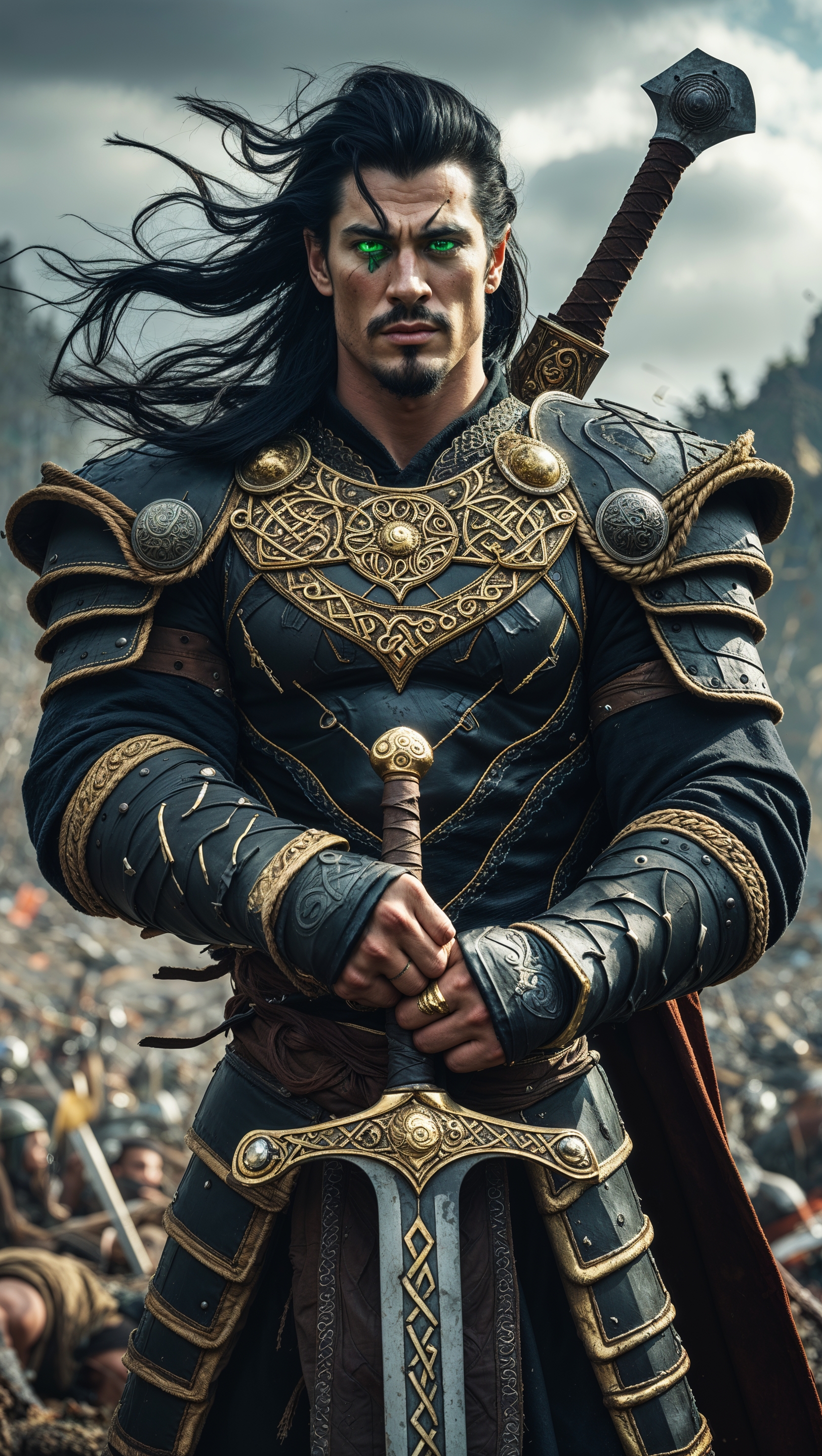 Loki in battle armor on the battlefield