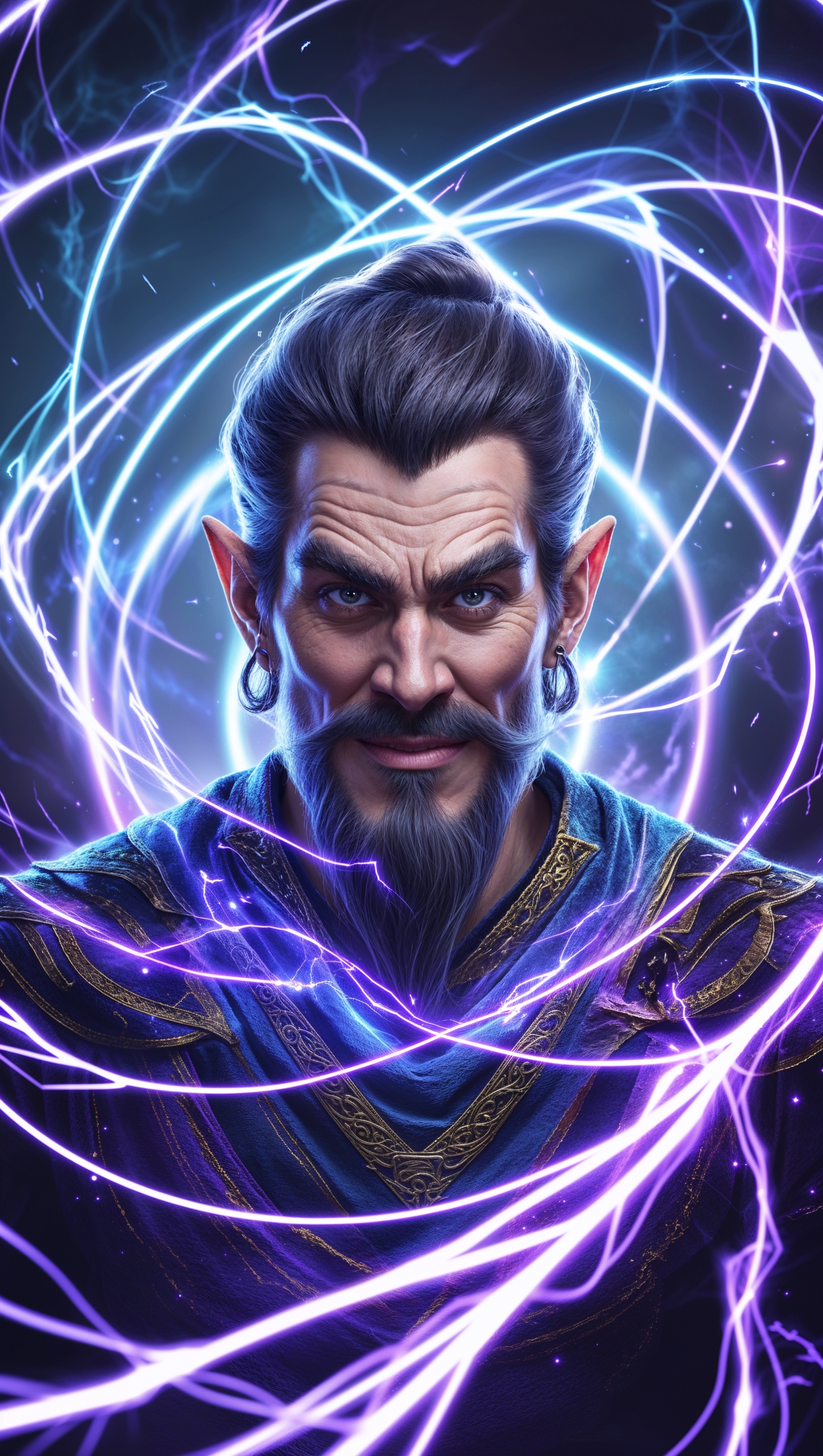 Loki surrounded by glowing energy lines