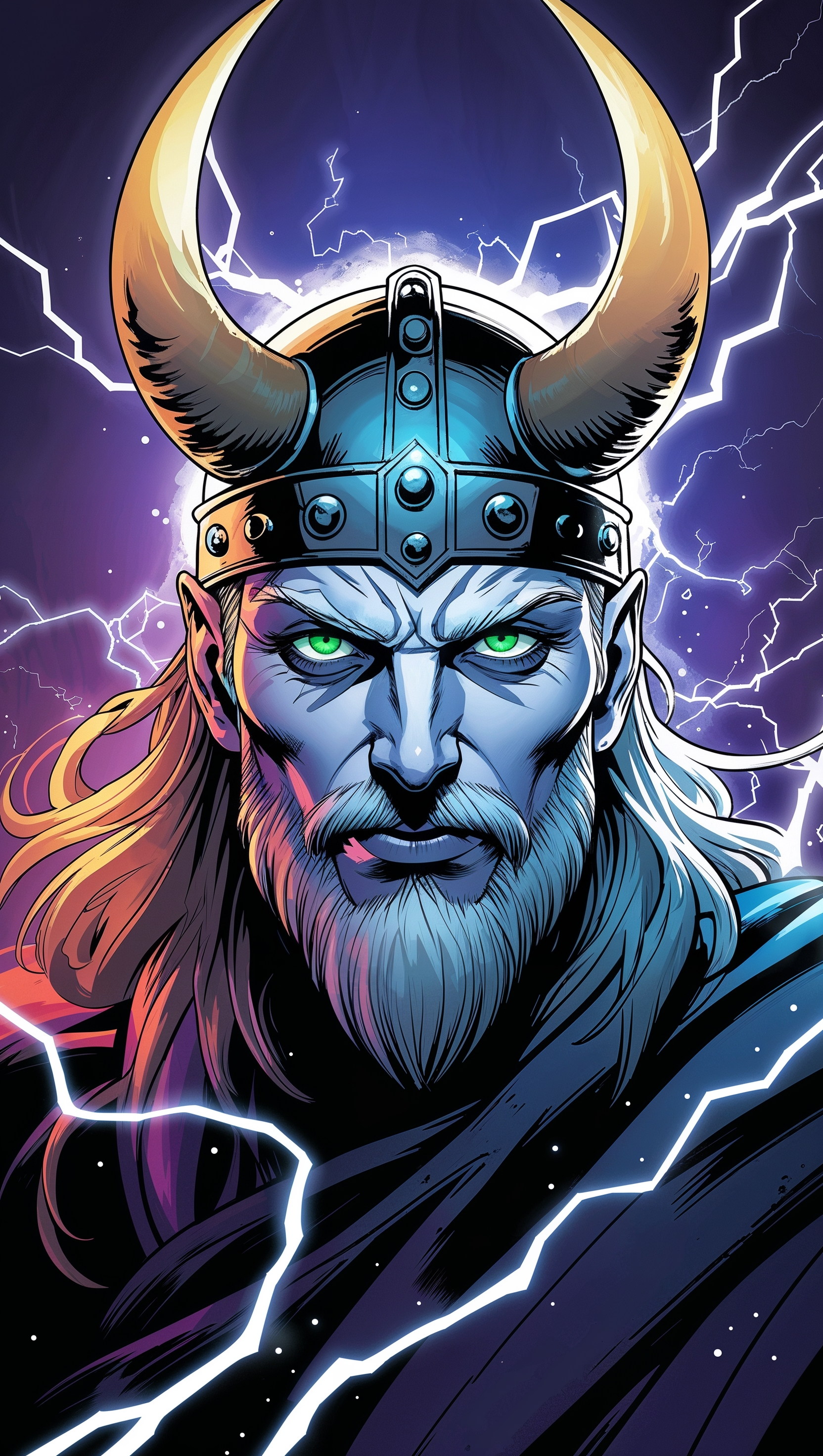 Comic book style Loki with lightning effects